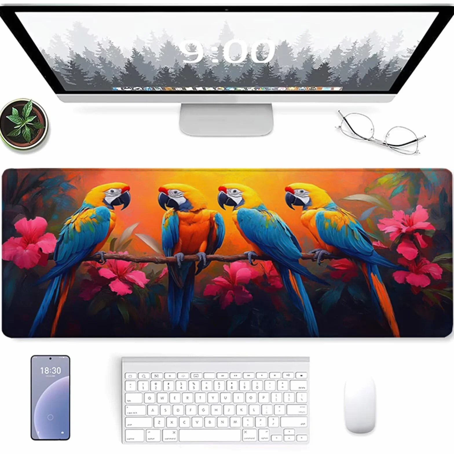 Podkładka pod mysz do gier 1200 x 600 x 3 mm, mata na biurko XXL ptak, mata na biurko z antypoślizgową gumową podstawą, podkładka pod mysz z szytymi krawędziami, akcesoria do gier do laptopa 7-6537