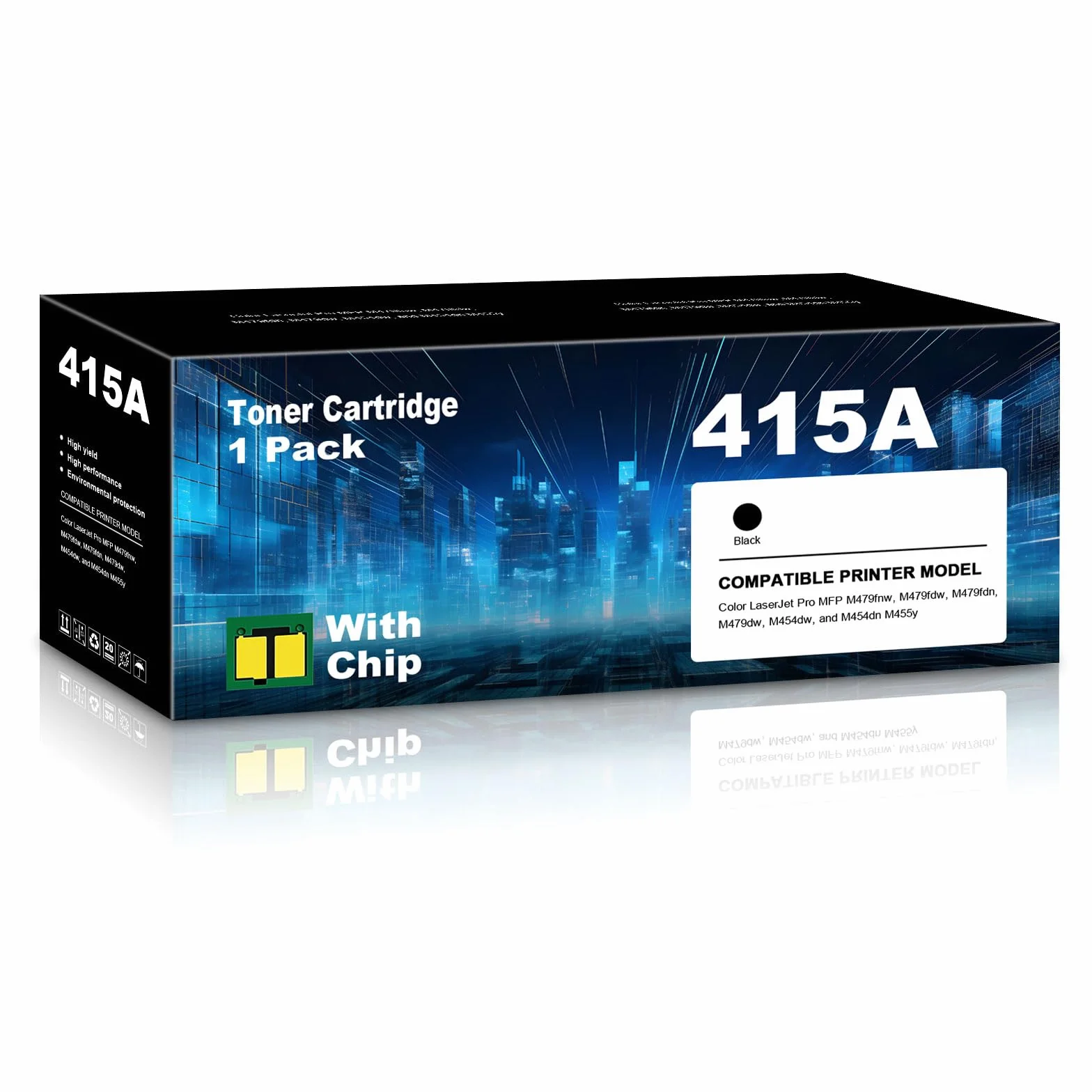 415A Toner zamiennik do HP Color LaserJet Pro MFP M479fnw, M479fdw, M479fdn, M479dw, M454dw, i M454dn M455y (czarny, 1 opakowanie) - z chipem