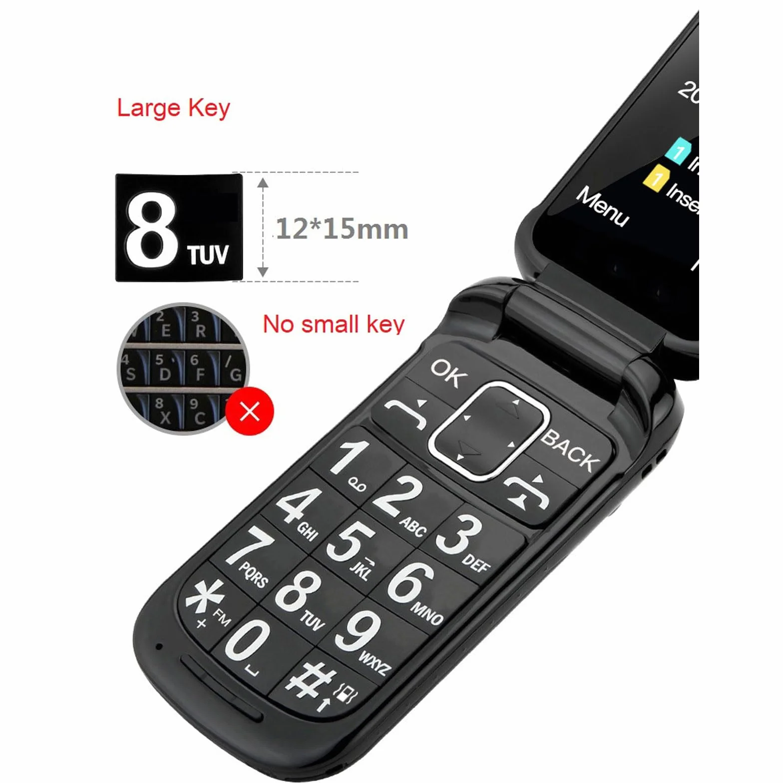 2,4-Calowy Duży Ekran Telefonu Komórkowego Klapką, Duża Czcionka Telefon Komórkowy Osób Starszych Podwójna Karta SIM Podwójny Tryb Gotowości+Funkcja SOS+Duże Przyciski Czysty Dźwięk,Red