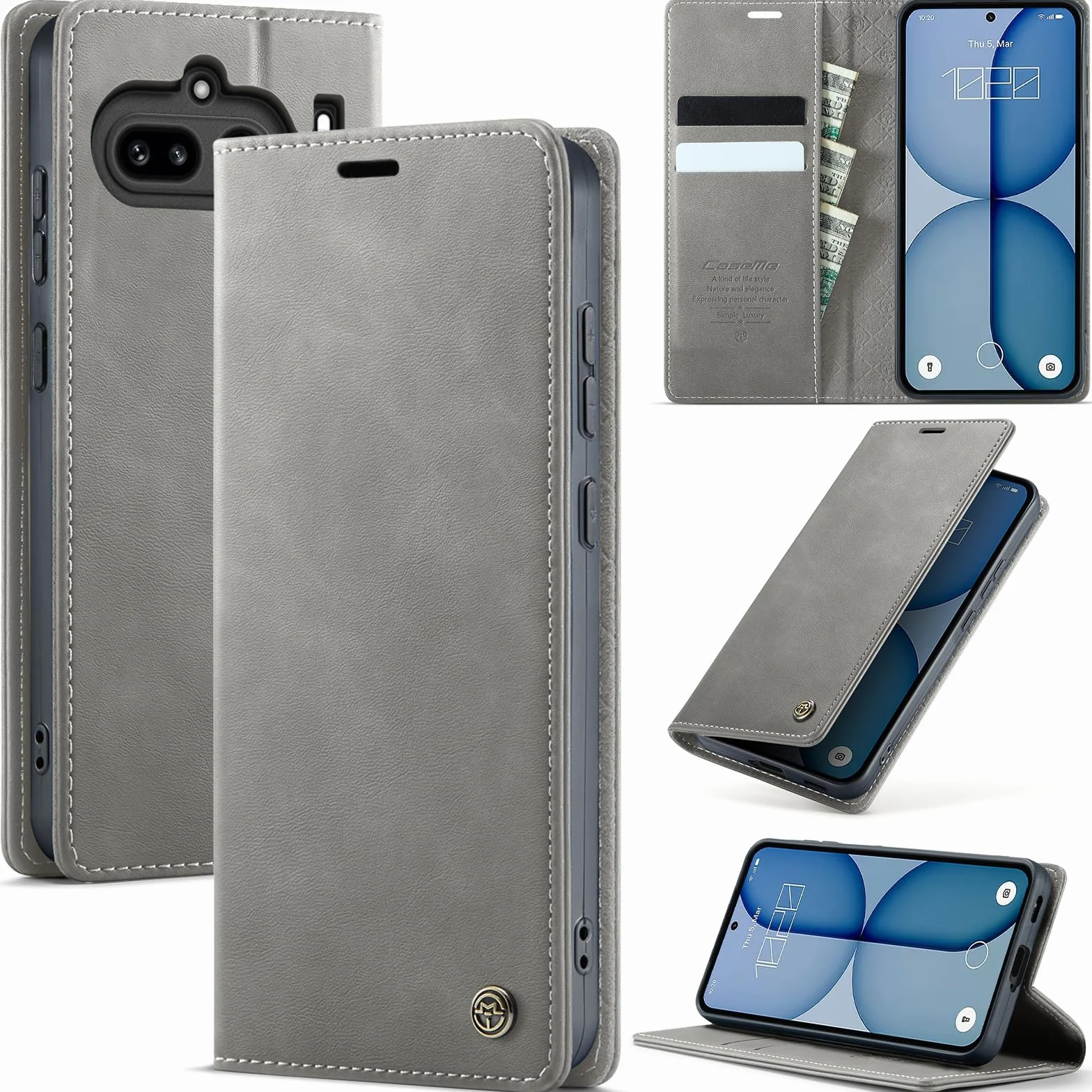 Etui na telefon komórkowy Nothing Phone (4a) Premium PU etui z klapką ze skóry RFID, składane, kieszeń na karty, funkcja stojaka, etui Nothing Phone (4a) - szare
