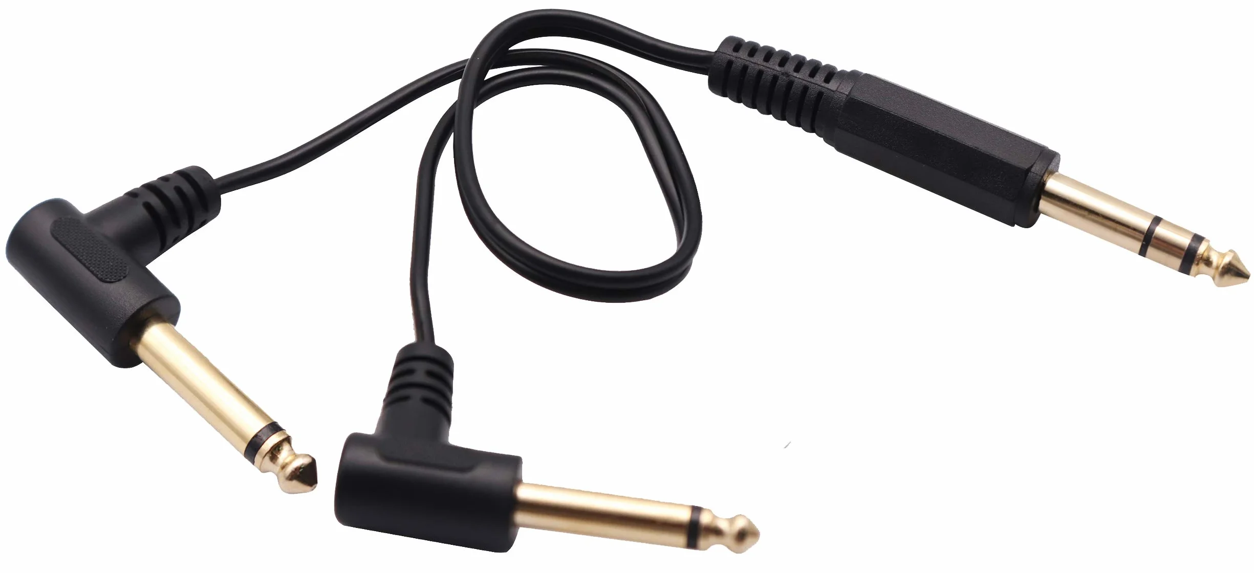 Kabel audio Y 6,35 mm do 2 * 6,35 mm, pozłacany 90 stopni 1/4" 6,35 mm męski TRS stereo do 2 (podwójny) 6,35 mm 1/4" męski TS Mono kąt prosty Y kabel audio (30 cm/12