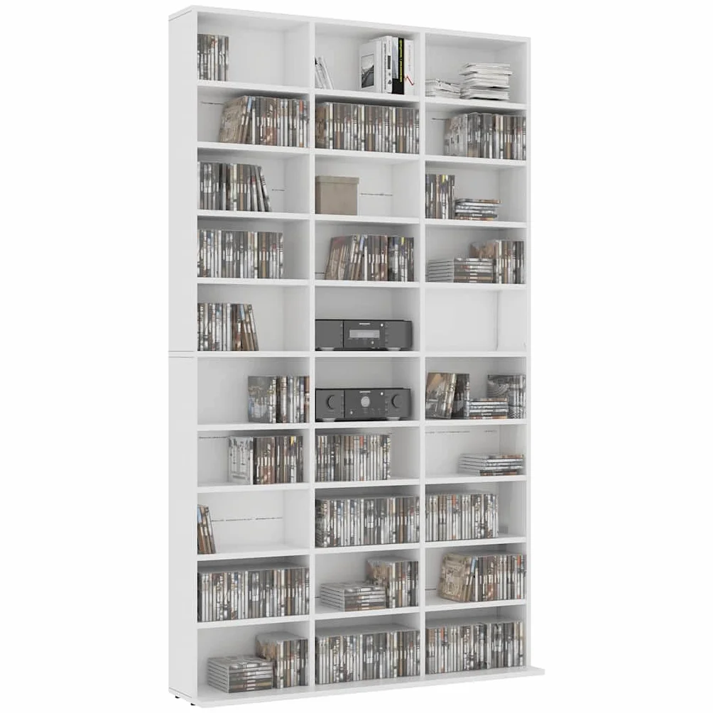 Hothingwell Szafka na płyty CD, biała, 102 x 23 x 177,5 cm, drewno inżynieryjne, półka na płyty CD 30 przegródek, schowek na płyty i akcesoria, szafka do przechowywania do salonu, biura, sypialni