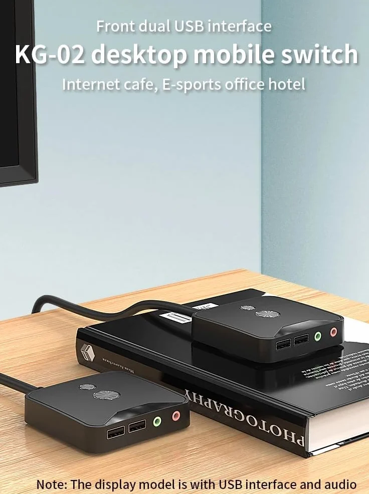 Przełącznik zasilania komputerowego, zewnętrzny zasilacz sieciowy, przełącznik przyciskowy wł./wył., z podwójnym portem USB audio, przełącznik typu wstawiania