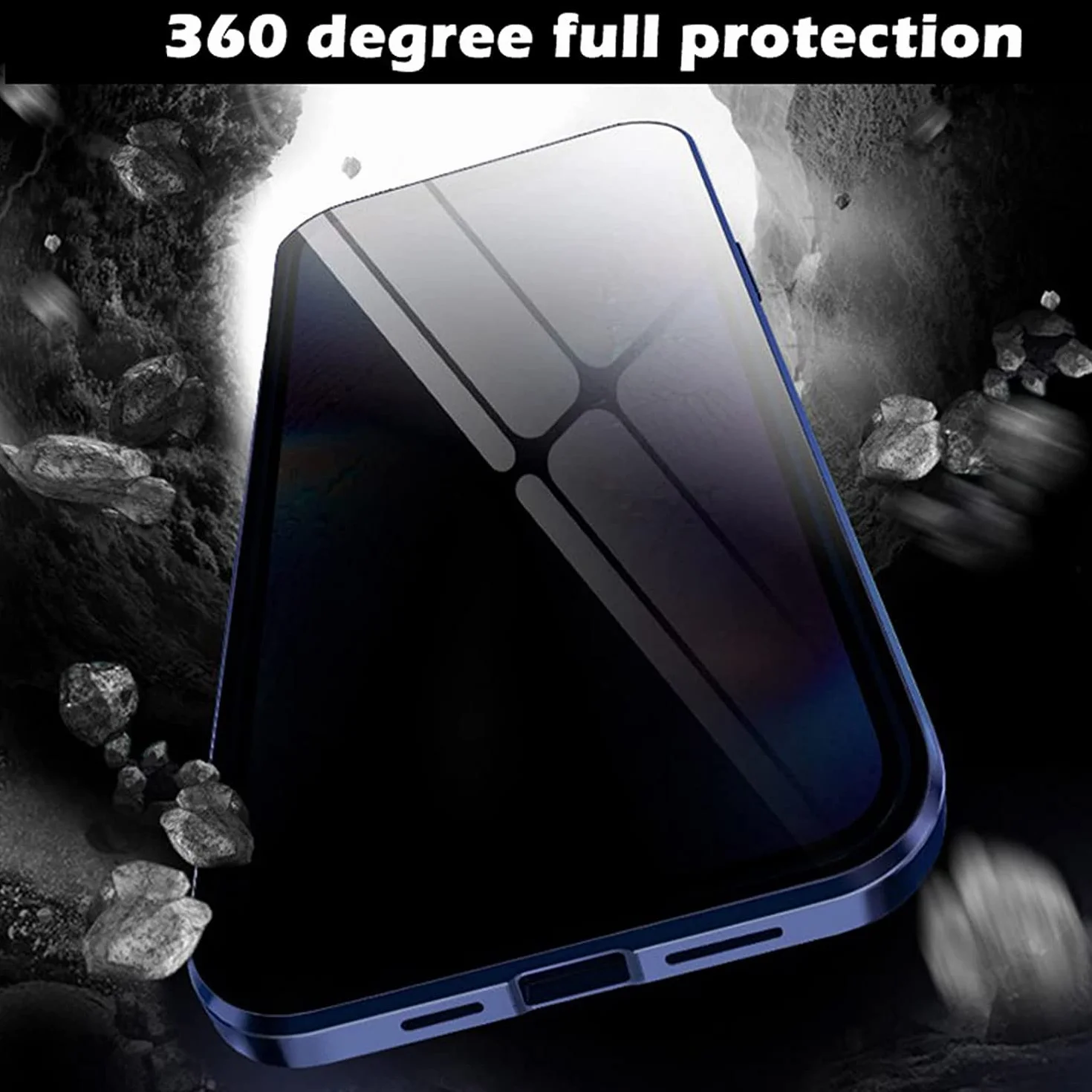 Etui na iPhone 14 Pro, antypodglądający dwustronny magnes ze szkła hartowanego adsorpcja prywatność ekran etui na telefon, 360 pełne odporne na wstrząsy etui ochronne do iPhone 14 Pro (kolor: niebieski)