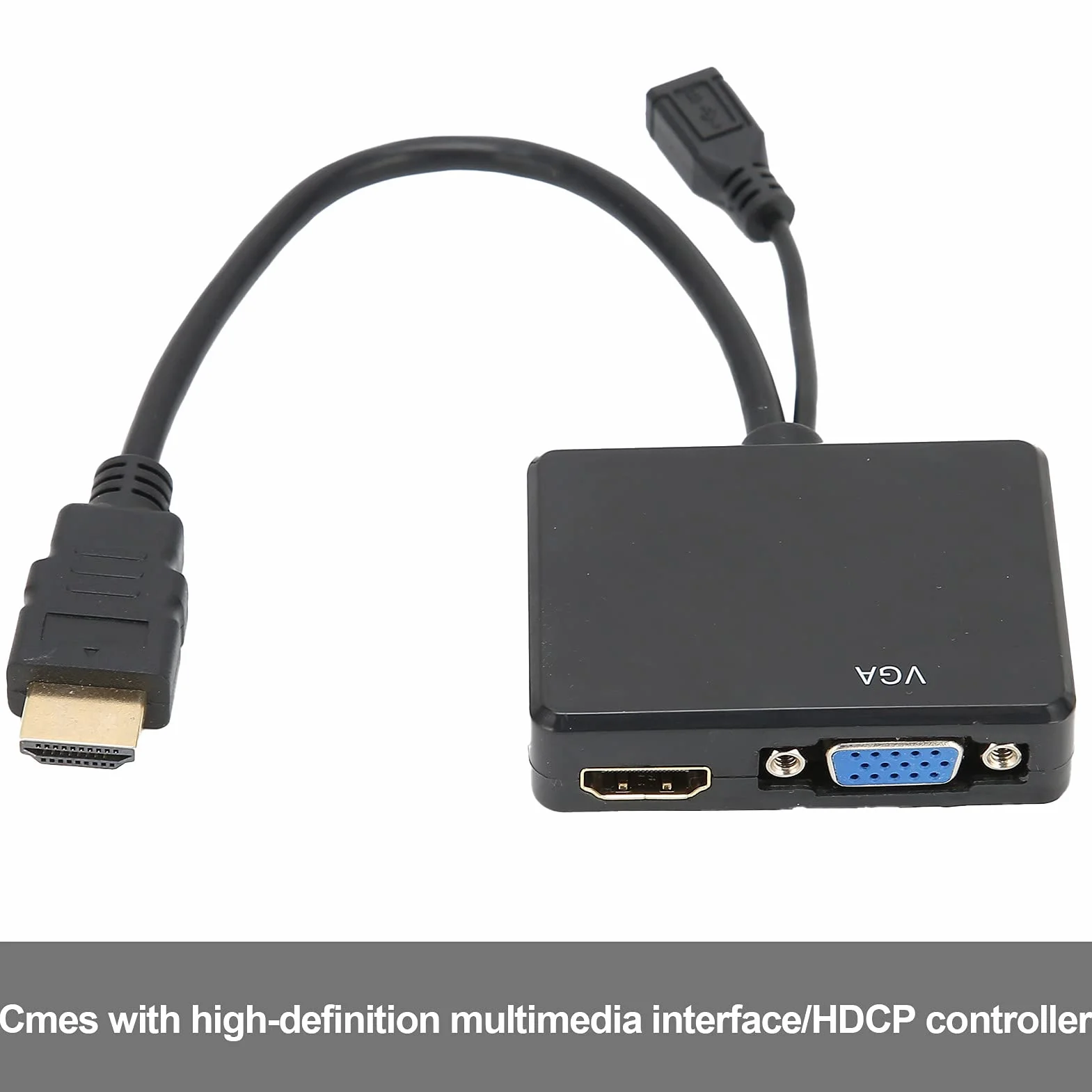 Adapter HDMI do VGA, Rozdzielacz HDMI 1 Wejście 2 Wyjście, Podwójny Wyświetlacz 1080P Konwerter HDMI na HDMI VGA Czarny