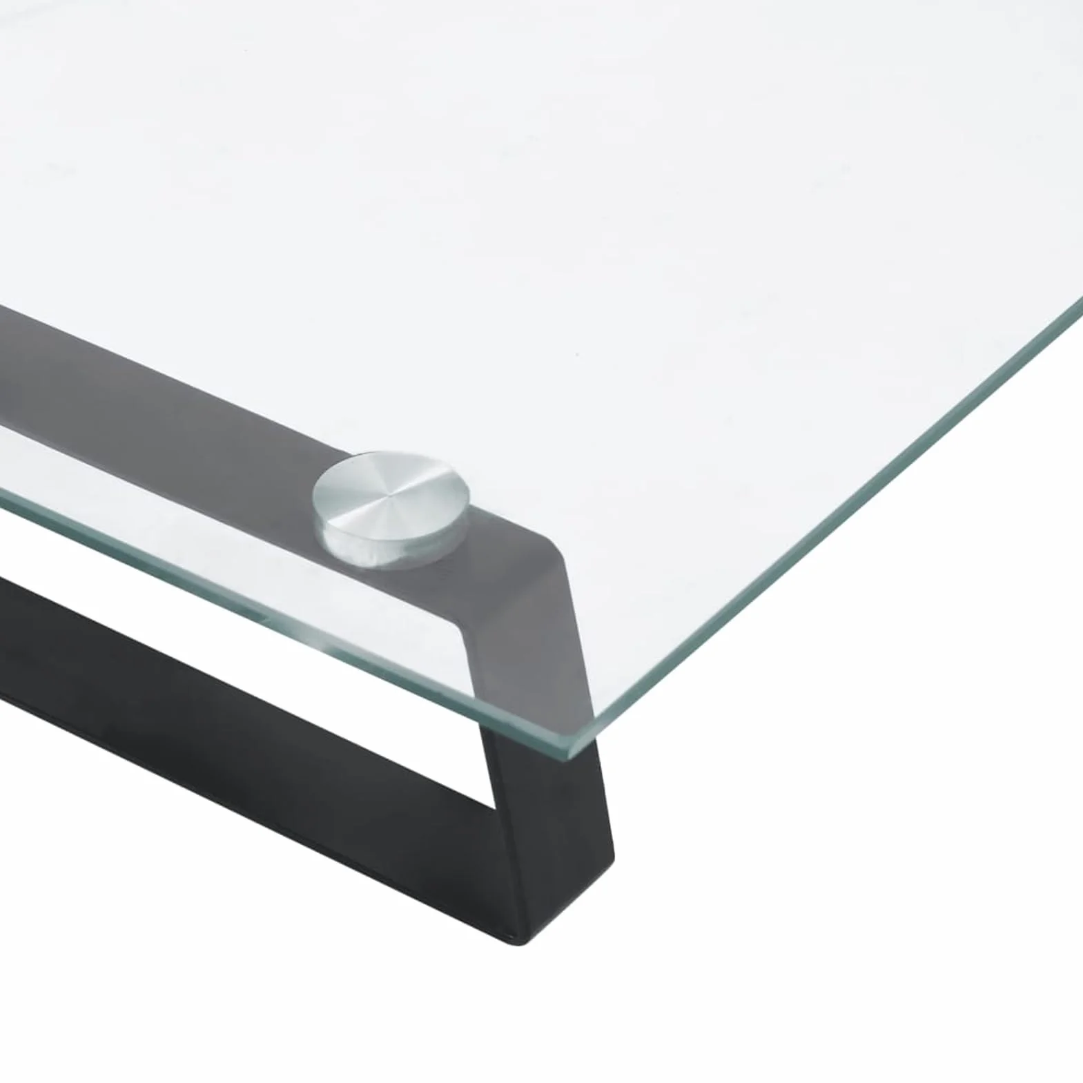 Stojak na monitor czarny 40 x 35 x 8 cm szkło hartowane metal nośność 20 kg | Szkło hartowane o grubości 5 mm, ergonomiczna wysokość oczu, zaokrąglone narożniki, dodatkowe miejsce do przechowywania
