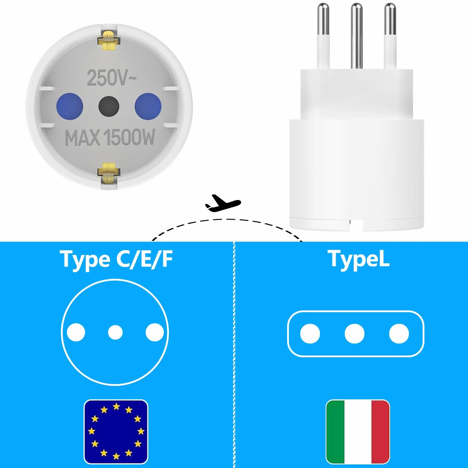 Adapter Włochy gniazdko elektryczne 3 sztuki adapter podróżny Włochy, wtyczka podróżna Włochy, adapter Włochy Włochy Włochy Europa/Niemcy na Włochy wtyczka podróżna