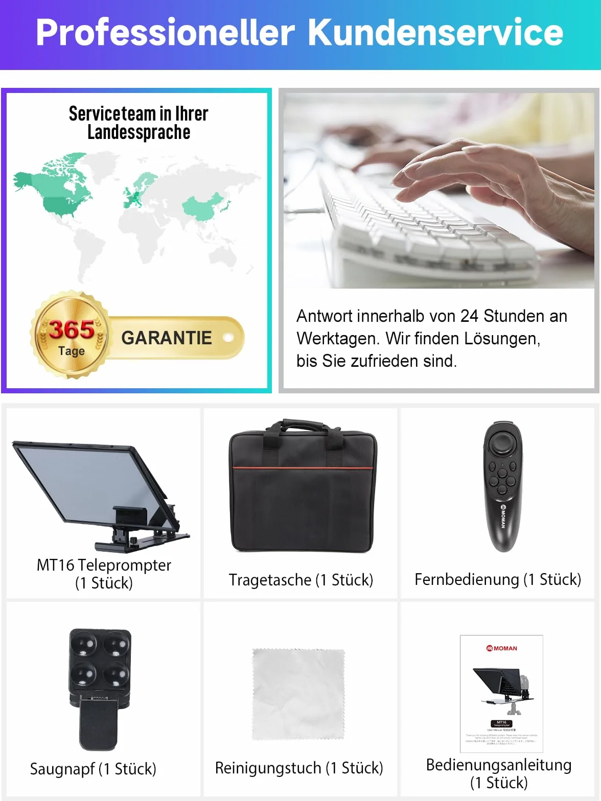 Teleprompter, Moman MT16 Prompter 16 cali, kompatybilny z iPadem / tabletem/smartfonem z aplikacją i zdalnie sterowanym nagrywaniem lustrzanek cyfrowych/kamer wideo, teleprompterów wideo