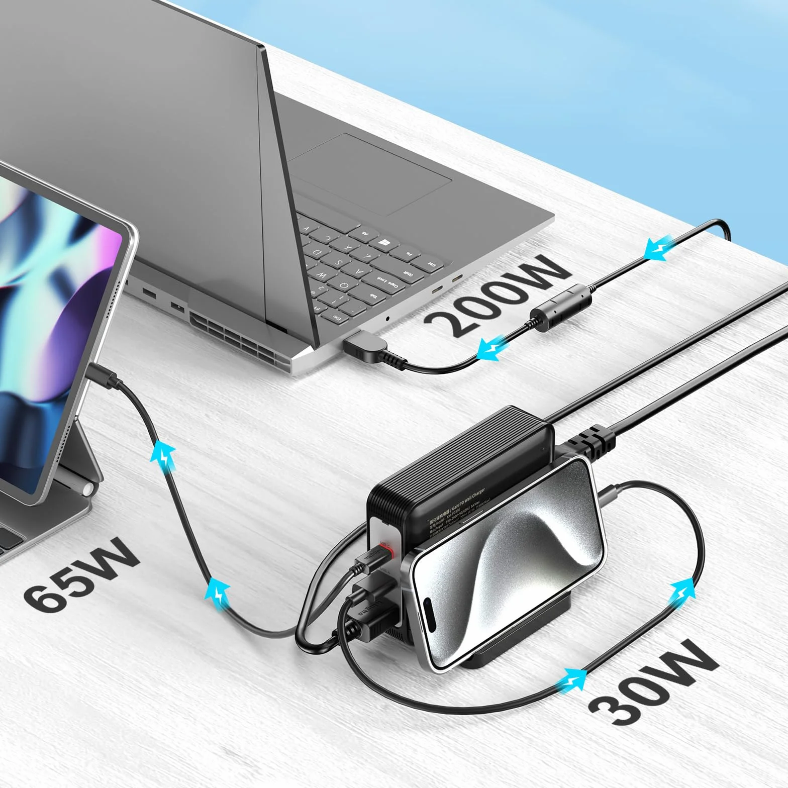 King Ma GaN 330 W ładowarka do laptopa Razer Blade 14/16 3-portowa przenośna ładowarka, szybka stacja ładująca USB do gier i inżynierii laptopów