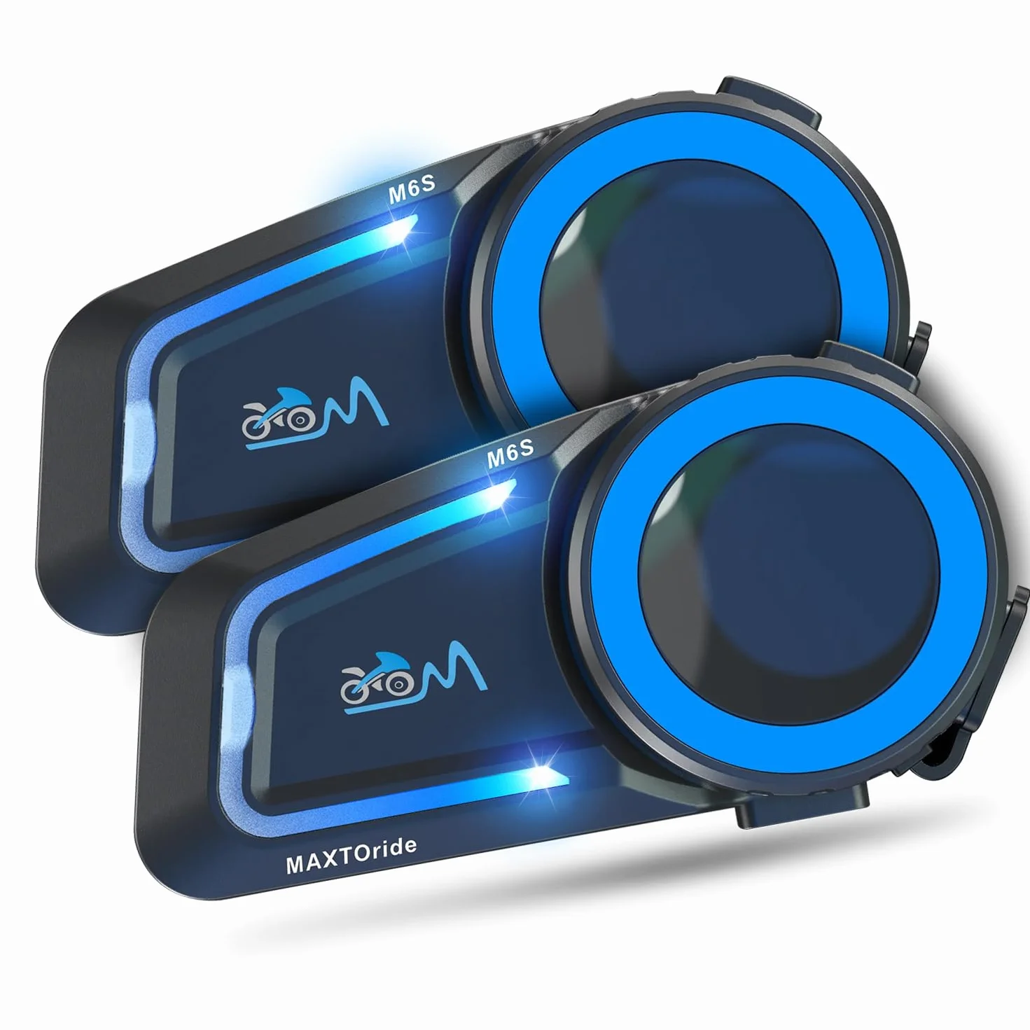 MAXTO Zestaw słuchawkowy Bluetooth do motocykli, interkom z siateczką, system komunikacji 1000 M do motocykli, interkom dla 8 kierowców, redukcja szumów CVC + DSP, wodoszczelność IP67, 2 sztuki w