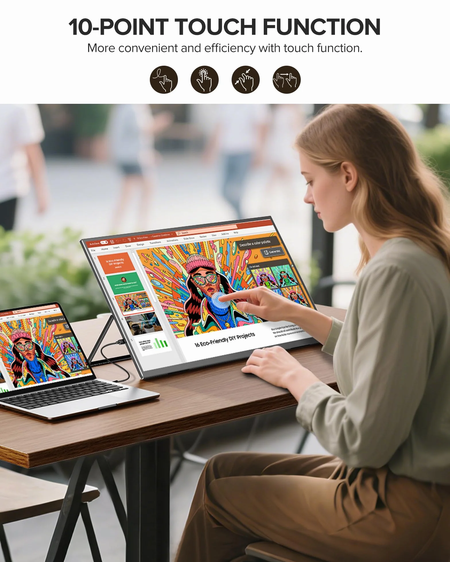 UPERFECT 23,8" 120 Hz QLED ekran dotykowy przenośny monitor gamingowy FHD 1080P 125% sRGB, duży wyświetlacz ze zintegrowanym uchwytem 180°, USB-C HDMI, do laptopa/komputera/konsoli do gier/mini PC