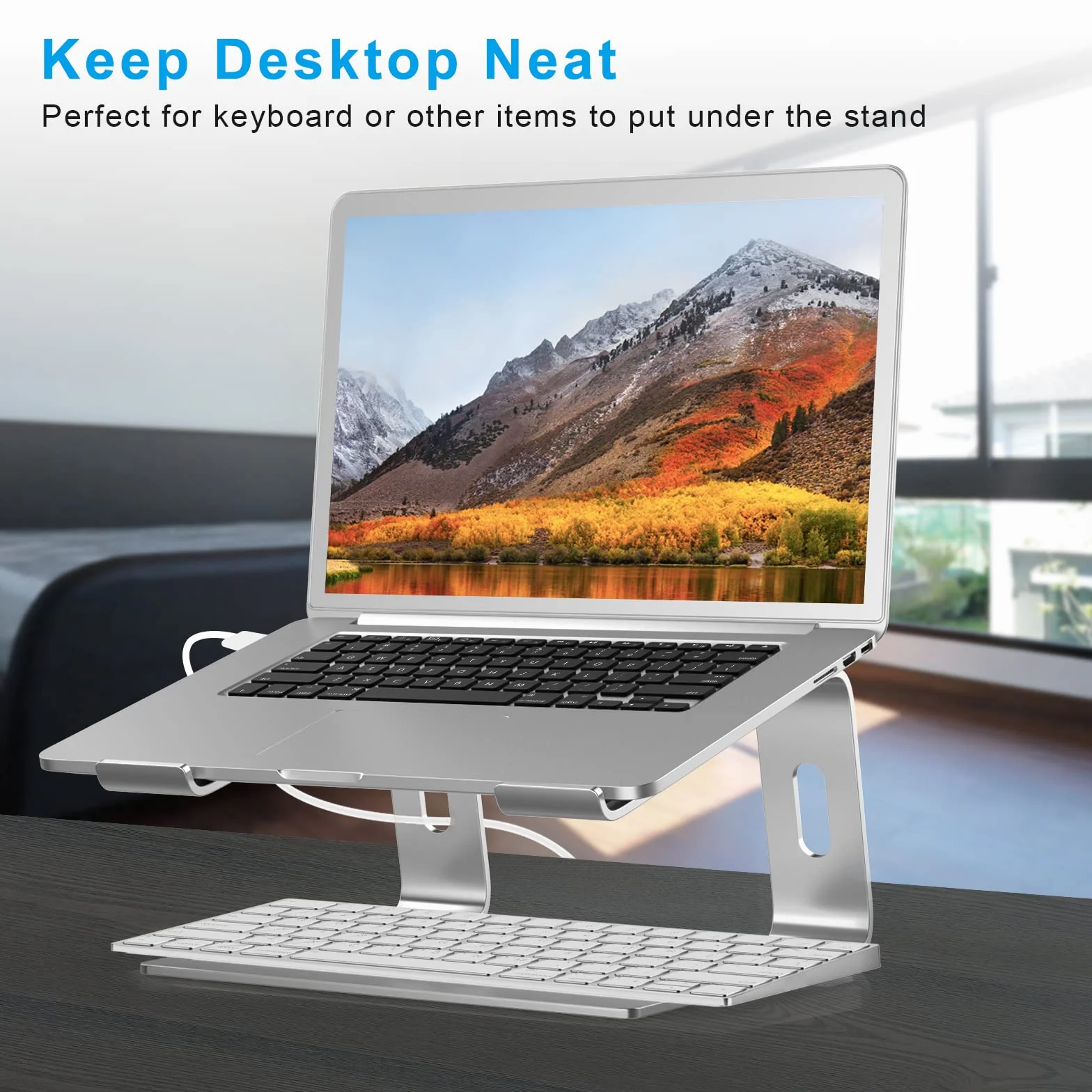 BoYata Stojak na laptopa, aluminiowy przenośny wentylowany uchwyt do laptopa, podstawka do notebooka kompatybilny z komputerami MacBook Pro/Air, Dell, HP, Samsung, Acer 10–14” (Srebro)