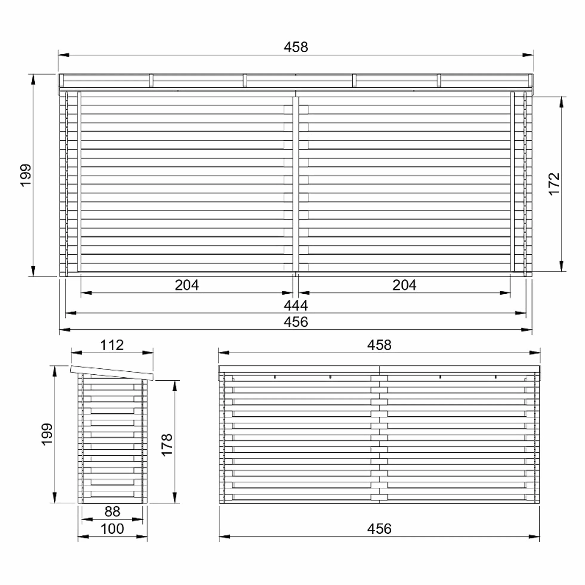 TIMBELA Drewniany regał na drewno kominkowe M203 – regał na drewno opałowe, szer. 450 x dł. 112 x wys. 199 cm / 4 m², uchwyt drewniany do ogrodu, szopa rowerowa, wodoodporny dach