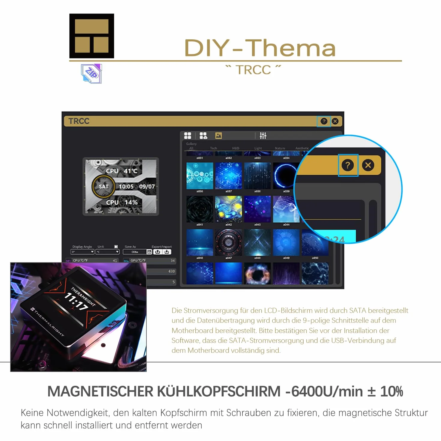 TR-Thermalright Grand Vision 360 ARGB czarna chłodnica procesora, 3,4-calowy ekran IPS LCD o rozdzielczości 480 x 480, magnes, motyw ekranu DIY, do AM4/AM5, LGA1851/1700/115x