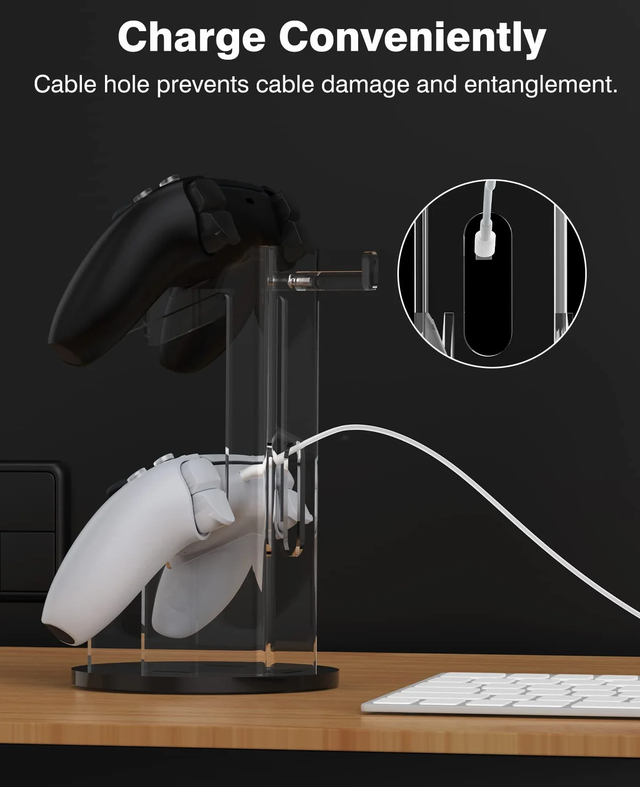 MoKo Universal Stand for Gamepad and Headphone Stand, 2 in 1 Game Controller Support Holder Storage Organizer for Switch/Switch 2, ps5, ps4, xbox One, Xbox Series, Gaming Accessories, Black & Clear | Wysokiej jakości akryl. Podkładka antypoślizgowa. Kompa