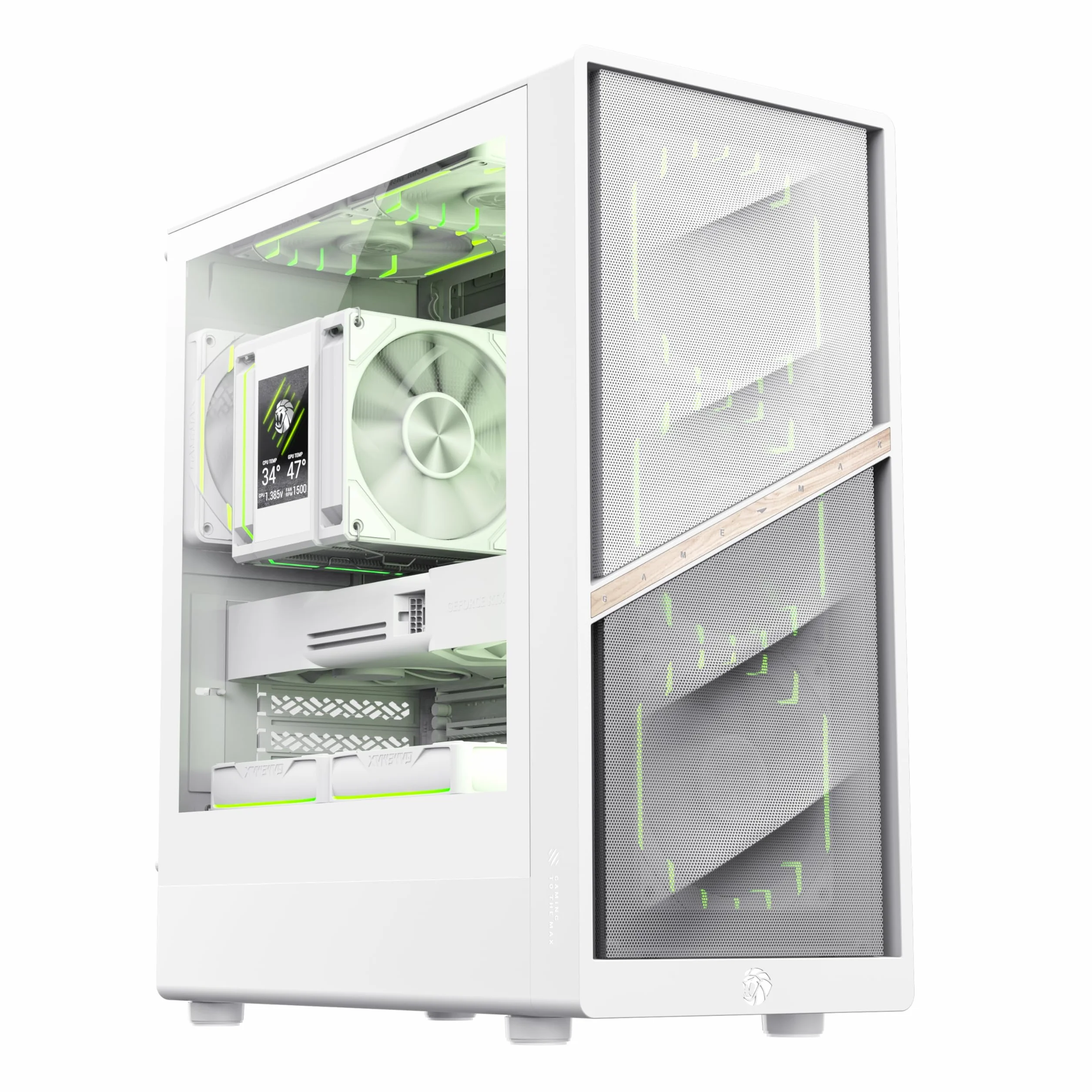 GAMEMAX AERIS 330 MW M-ATX PC obudowa do gier, z 4 wentylatorami ARGB, GPU 330 mm, grzejnik 240/360 mm, USB-C, pamięć wielofunkcyjna, biała