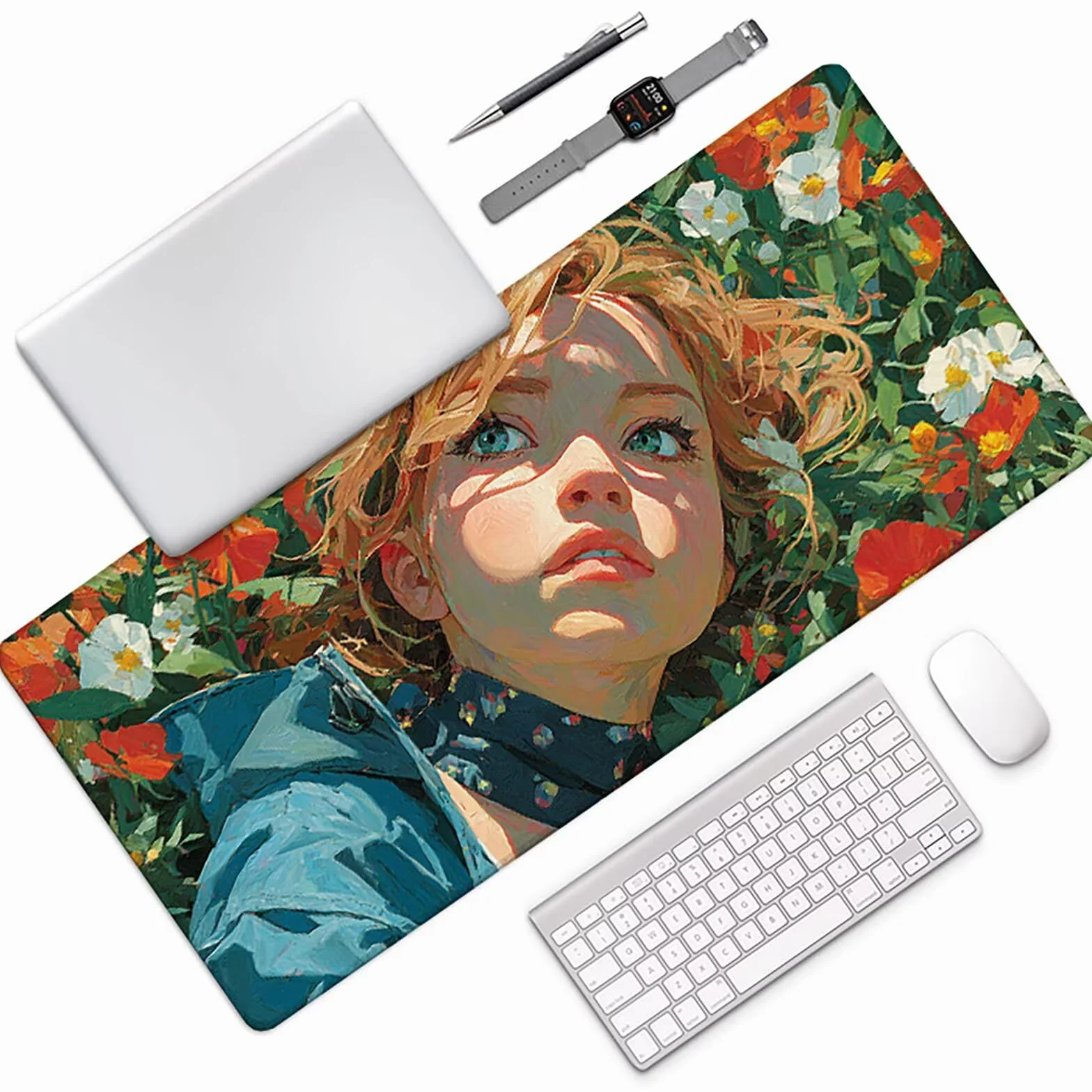 Niebieska podkładka pod mysz do gier 1600 x 800 x 3 mm duża podkładka pod mysz XXL, podkładka pod mysz z antypoślizgową gumową podstawą na biurko do komputera, prezent biurowy z-8011