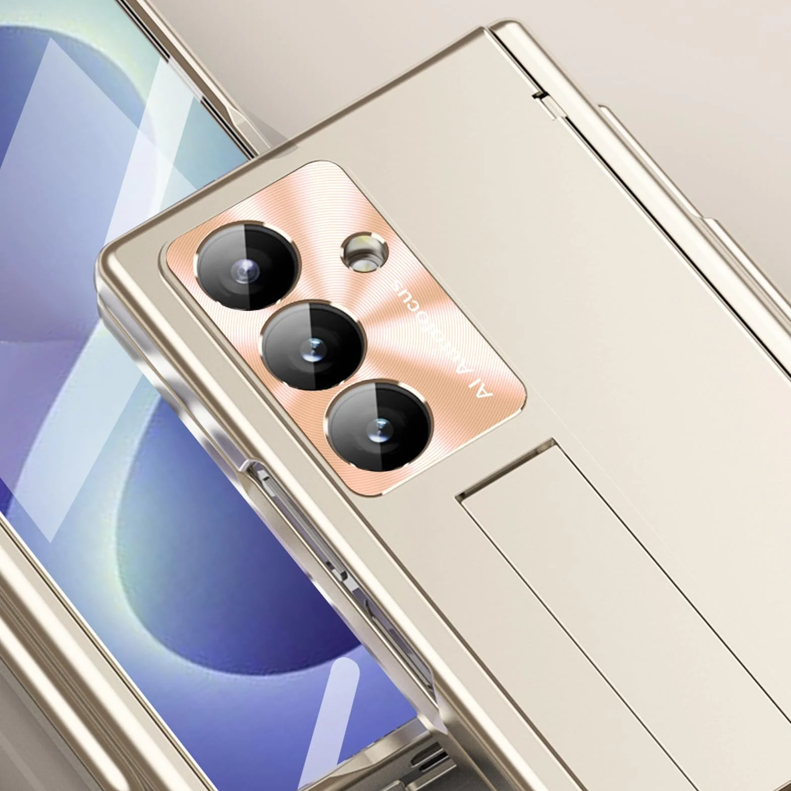 Poszycie etui do Samsung Galaxy Z Fold 8 Ultra, modny zawias uchwyt na długopis | Osłona ekranu ze szkła hartowanego Odporna na zarysowania osłona obiektywu Zawias podpórka