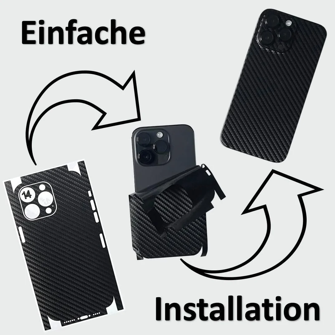 Skins kompatybilna z iPhone 16 Pro i 16 Pro Max, Skin folia ochronna 360° Full Coverage lub Only (tylko tył, czarny karbon, iPhone 16 Pro)