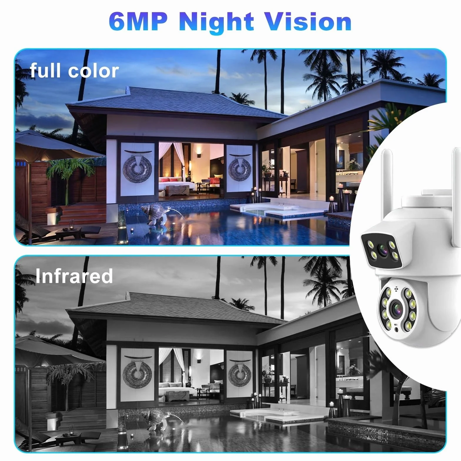Zewnętrzna bezprzewodowa kamera IP 6MP z podwójnym obiektywem WiFi, monitoring CCTV, bezpieczeństwo domowe, wykrywanie osób, podwójny ekran(Add 64G)