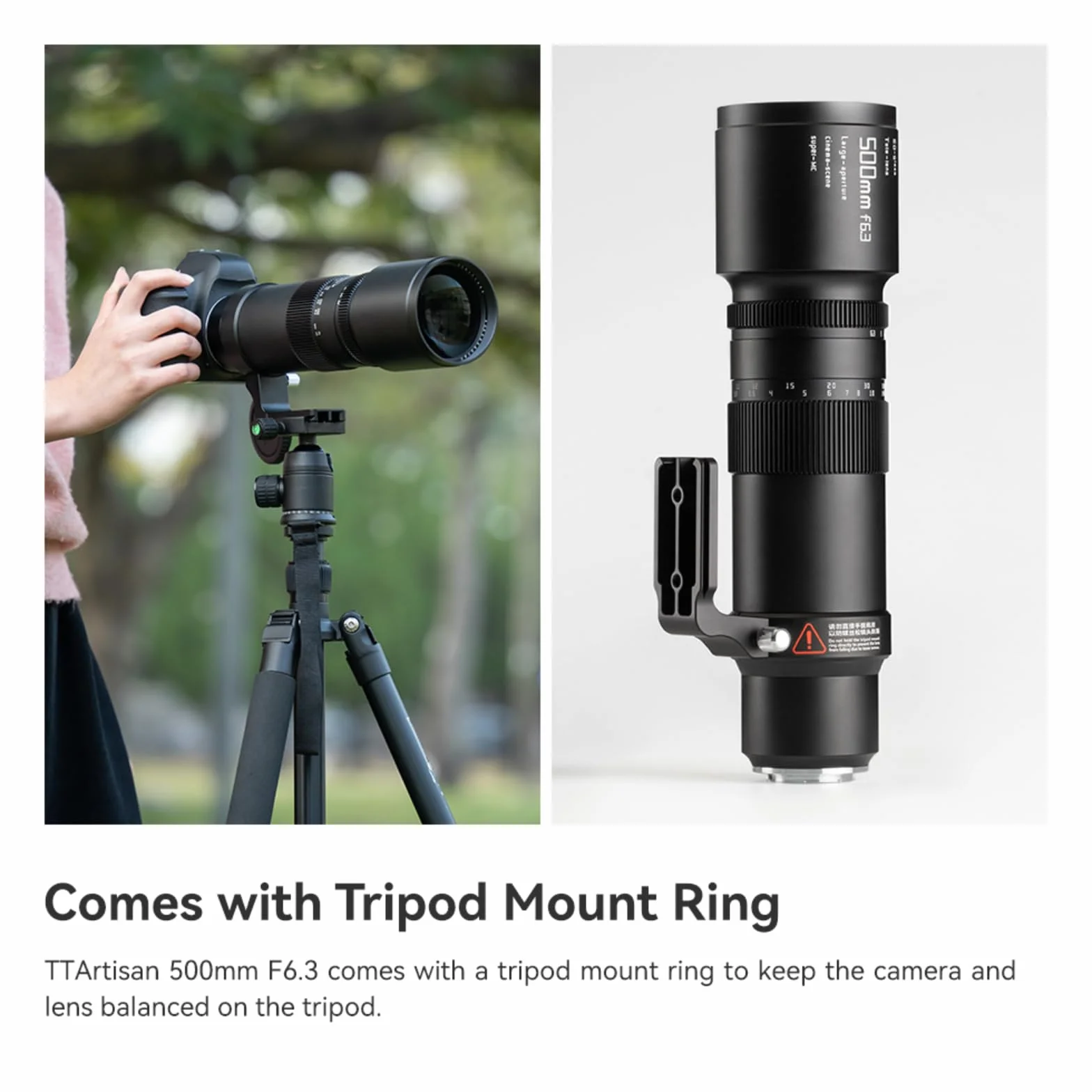 TTARTISAN Teleobiektyw 500 mm F/6.3 do montażu L, pełny ekran, ręczne ustawianie ostrości, obiektyw Prime Supertele, uchwyt L (uchwyt L)