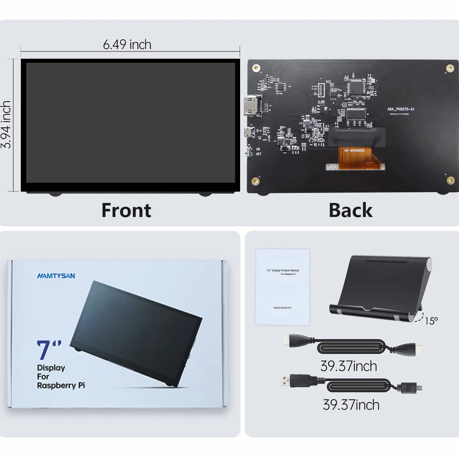 HAMTYSAN Raspberry Pi 7-calowy mini monitor 800 x 480, IPS Mały ekran Przenośny monitor HDMI do Raspberry Pi 400/4/3/2/Zero/B/B+ Jetson Nano Win11/10/8/7 (Non-Touch)