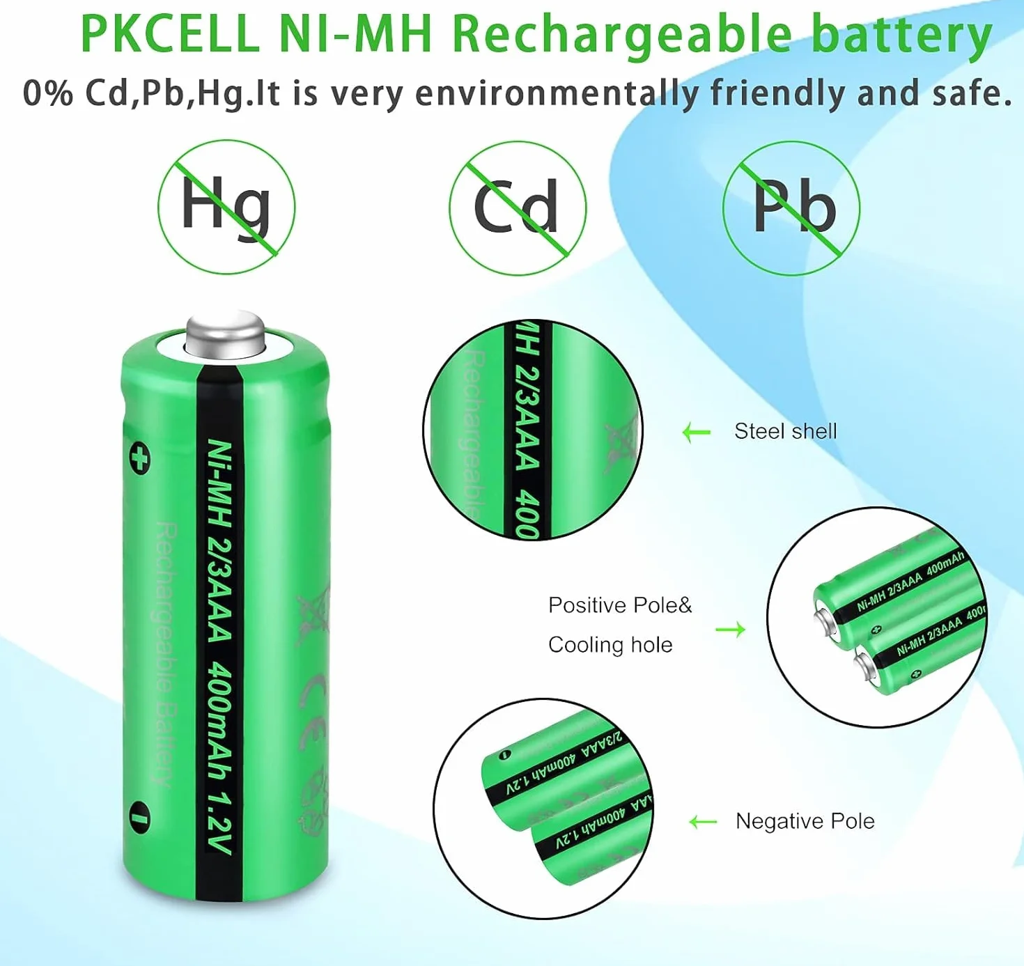 Akumulatory solarne NIMH, 2/3AAA, 1,2 V, 400 mAh, do oświetlenia ogrodowego, oświetlenia dekoracyjnego, 12 opakowań, PKCELL
