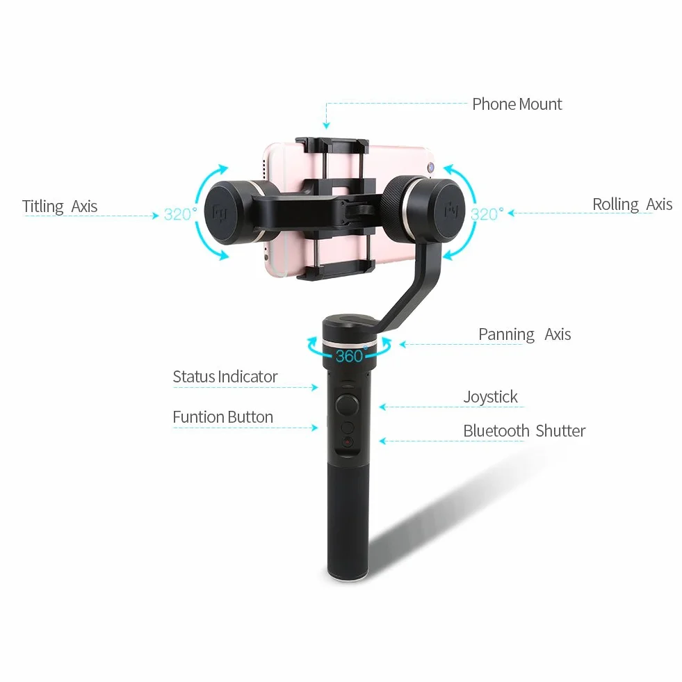 FeiyuTech SPG 3 Osiowy Stabilizator do Kamery Sportowej i Smartfona, Czarny, 1 Sztuka