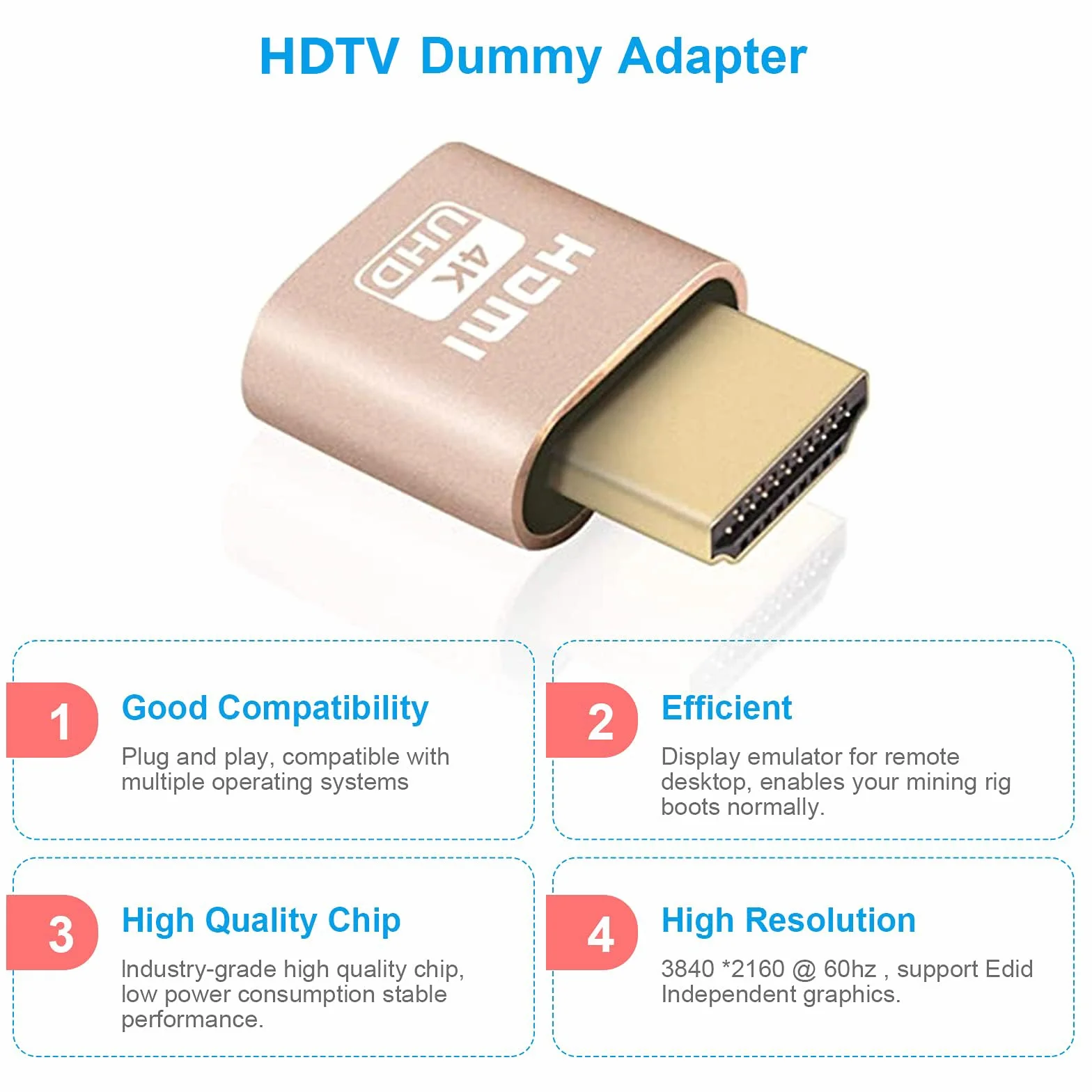 HD-MI Dummy Plug 4K Emulator wyświetlacza kompatybilny z Windows Mac OSX Linux Dummy wtyczka emulator wyświetlacza do HD-MI UHD 3840 x 2160 @ 60 Hz (3 sztuki)