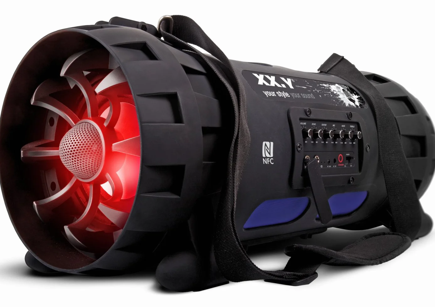 XX.Y P-127J przenośny głośnik Bluetooth Boom Box (NFC) z wbudowanym akumulatorem/wejściem audio do mikrofonu/instrumentu muzycznego/odtwarzacza MP3, czarny