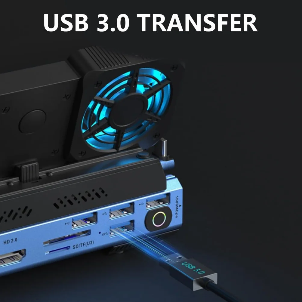 Czytnik kart stacji dokującej 10 Gb/s do konsoli wieloportowy adapter z wentylatorem