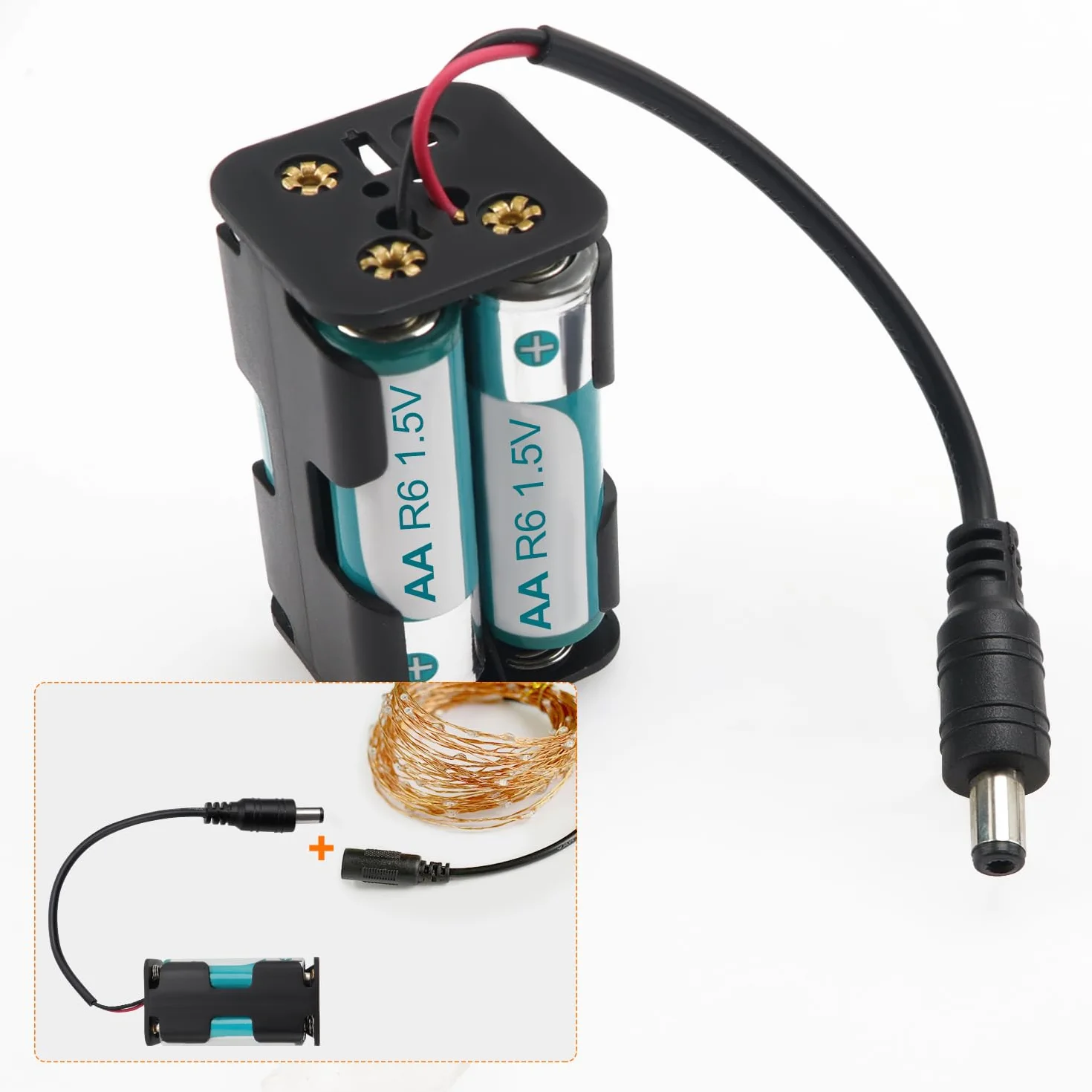 KUOQIY Uchwyty na Baterie AA 6V Battery Storage Box z Wtyczką DC Plastikowy Pojemnik