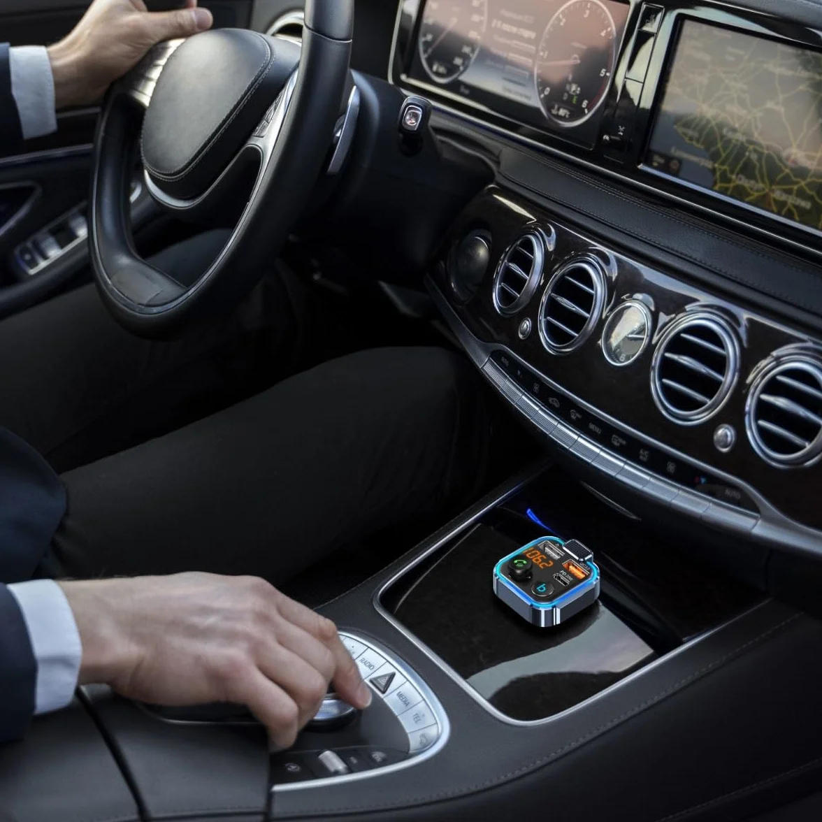 Retoo Transmiter FM Bluetooth 5.0 radio samochodowe, USB typu C QC 3.0, PD 20 W, odbiornik, szybkie ładowanie, z podwójnym ładowaniem USB, zestaw głośnomówiący, ładowarka samochodowa