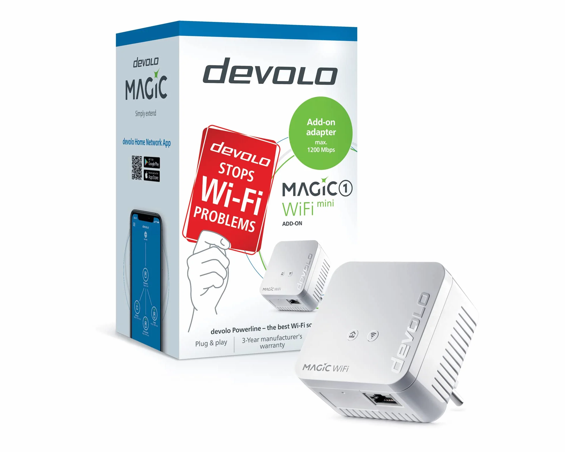 devolo Magic 1 – pojedynczy adapter 1200 WiFi mini: najmniejszy adapter Powerline z Wi-Fi na świecie, do bezpiecznej rozbudowy domowej sieci