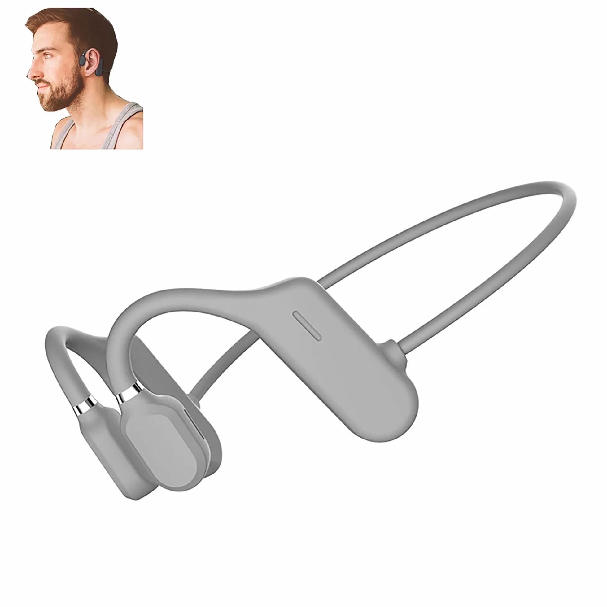 Słuchawki przewodzące kości bezprzewodowe Bluetooth 5.0 zestaw słuchawkowy wodoodporne słuchawki sportowe IPX6 lekkie haczyki na uszy, szary