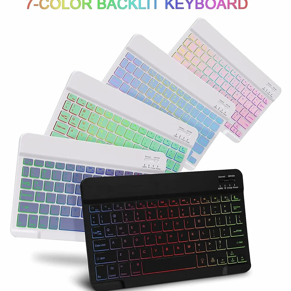 Etui na klawiaturę do Lenovo Tab P11 2nd Gen 11.5 "2023 (TB350FU/TB350XU), magnetyczna odłączana 7-kolorowa podświetlana bezprzewodowa klawiatura, wąska podstawka, z myszą,Black