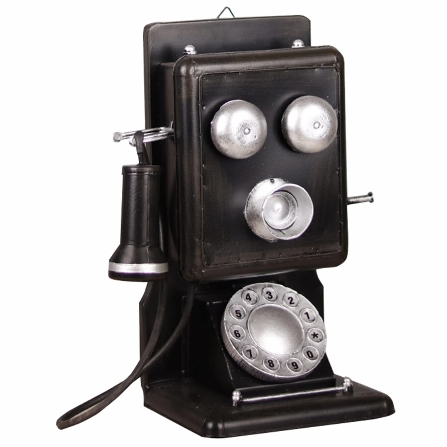 Vintage dekoracyjne telefony Model, brązowy Vintage Retro telefon stacjonarny biurko w domu ozdoba dekoracyjna rekwizyty fotograficzne (Color : Black)
