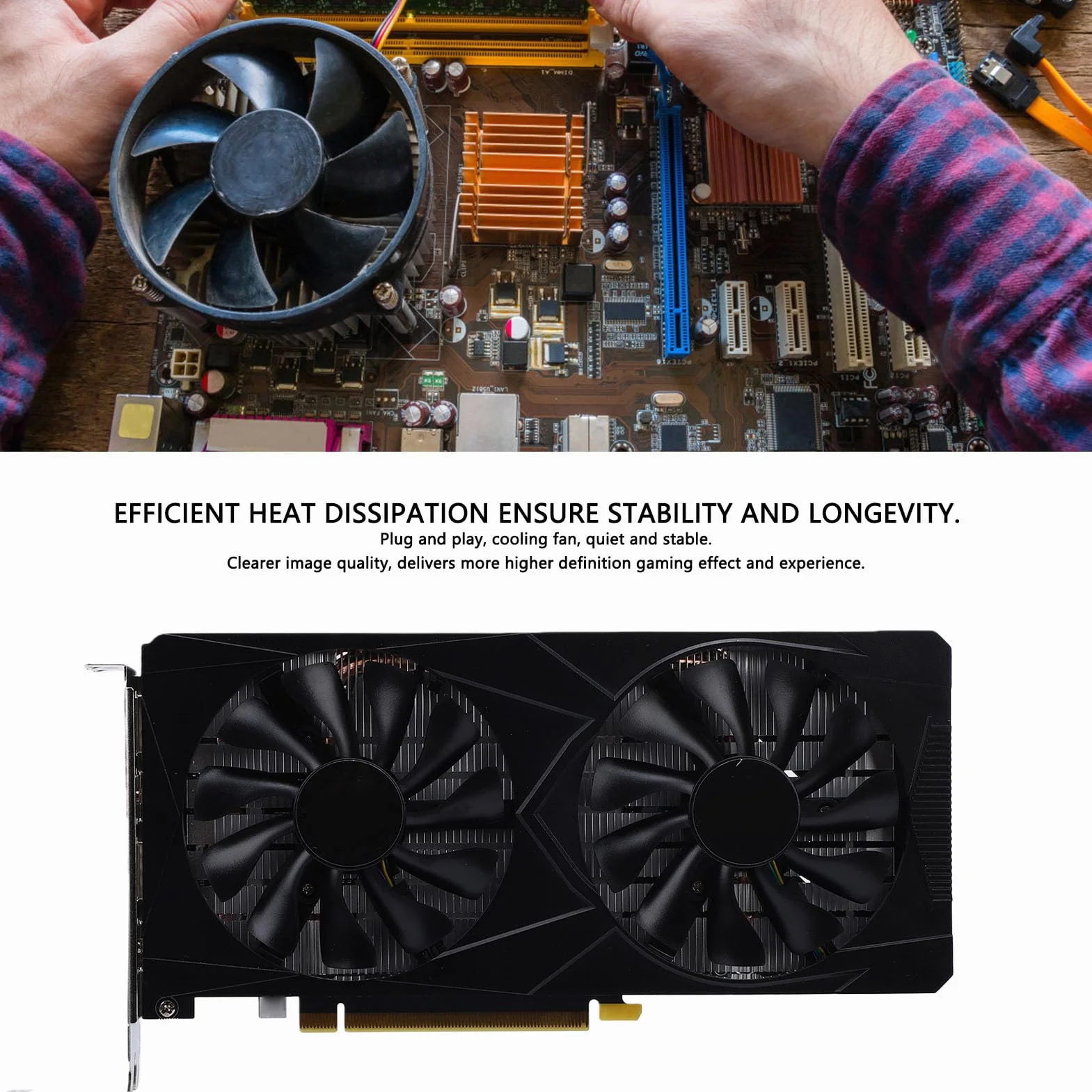 Bewinner Karta Graficzna 6 GB GDDR6 192-bitowy Procesor Graficzny PCIe 3.0 X16 z Dwoma Wentylatorami, Obsługa Ray Tracing DLSS, Wysoka wydajność FPS 1080p 2K, Port HDMI DisplayPort