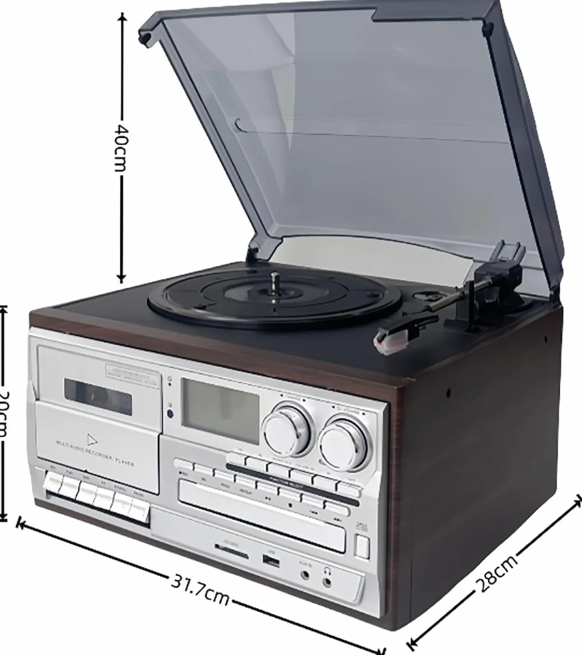Odtwarzacz CD, Kasetowy I Bluetooth 10 W 1, Retro Gramofon Z Pilotem, Wbudowanymi Głośnikami, USB/SD, Wejściem Aux Wyjściem Liniowym RCA, 3-prędkościowy, Do Biura Rozrywki(Light brown)