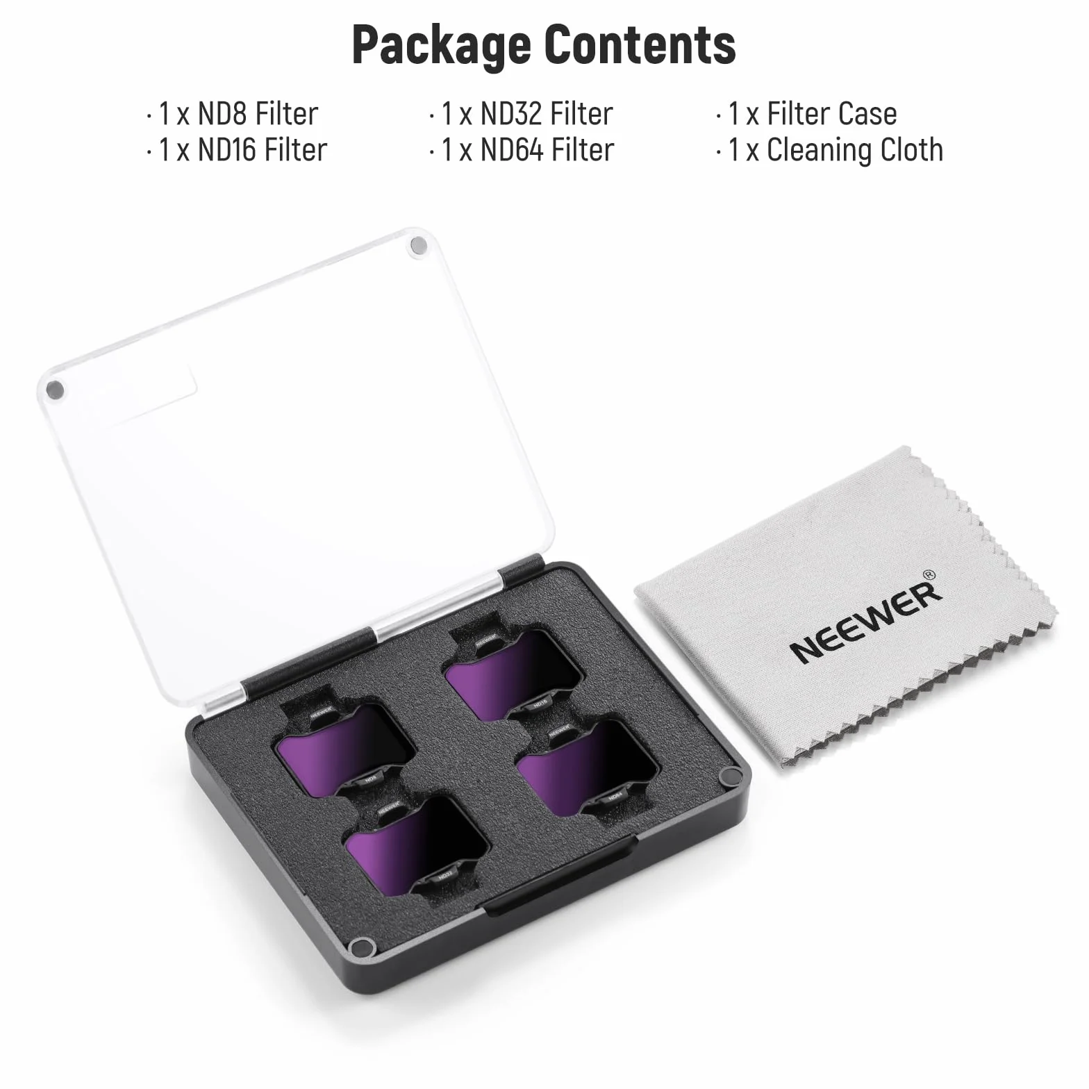 NEEWER Zestaw filtrów neutralnych 4 sztuk dla dji Avata 2, ND8/ND16/ND32/ND64, akcesoria do drona, szkło HD z dwustronną powłoką, bez zakłóceń z osłoną obiektywu