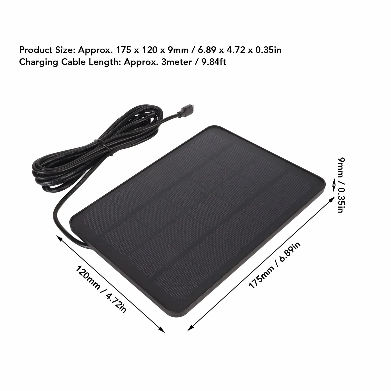 lyrlody Panel Słoneczny 5 V do Kamer Bezpieczeństwa, ładowarka Słoneczna z Krzemu Monokrystalicznego 4 W z Kablem USB IP65, do Kamer Zewnętrznych (BLACK)