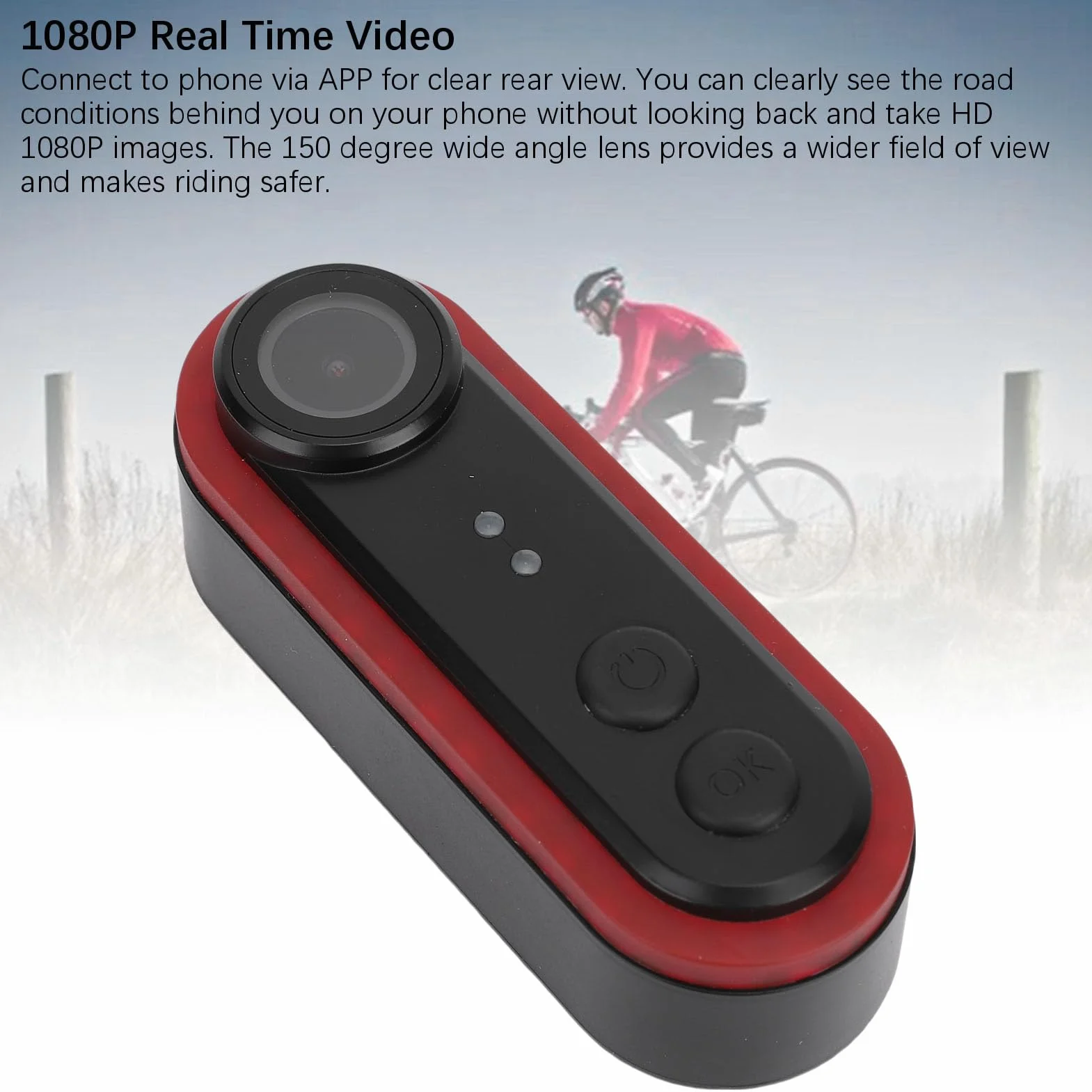 Kamera Tylna Roweru 1080p z światłem Ogonowym, 150 -stopniowe Kąt Rowerowy Aparat Sportowy, IPX6 Water Proof 3500 MAh (64GB)