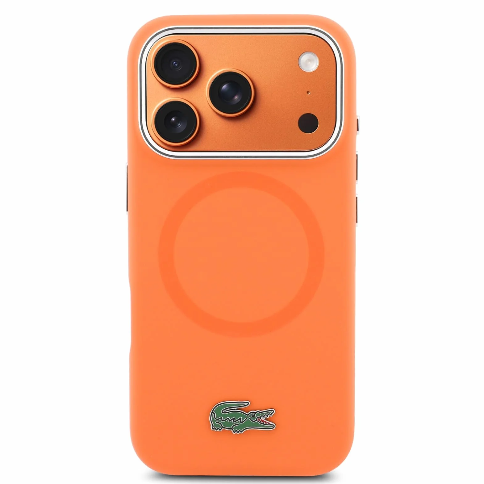 CG MOBILE Lacoste HC silikonowe metalowe logo kompatybilne z MagSafe etui do iPhone 17 Pro (pomarańczowe)