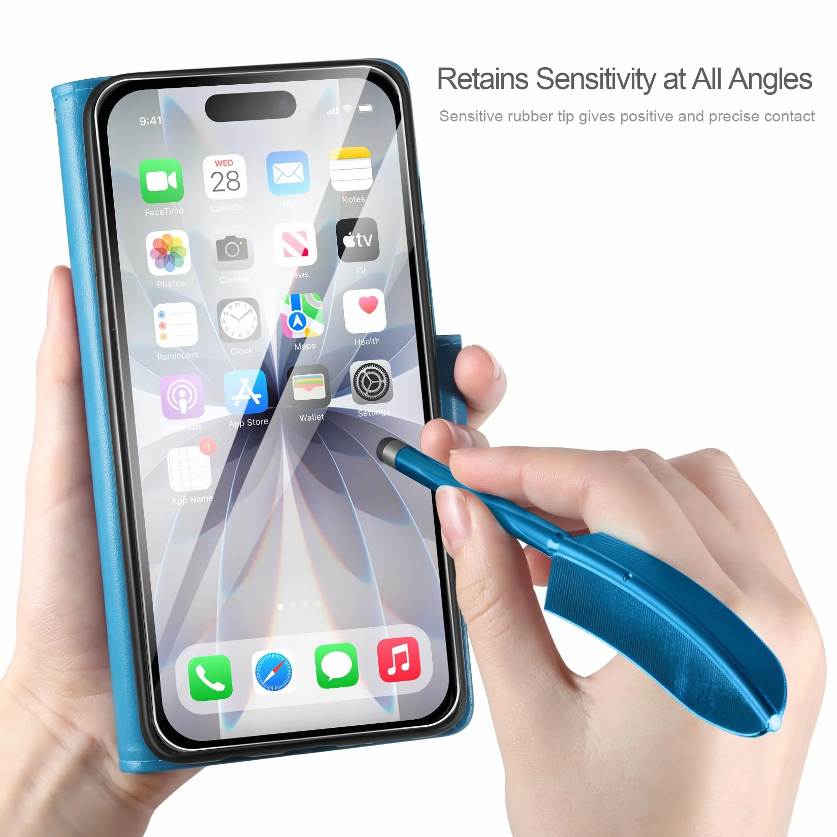 Etui kompatybilne z iPhone 17 z osłoną ekranu ze szkła hartowanego, portfelowe ze skóry PU, składany stojak, magnetyczne, niebieskie