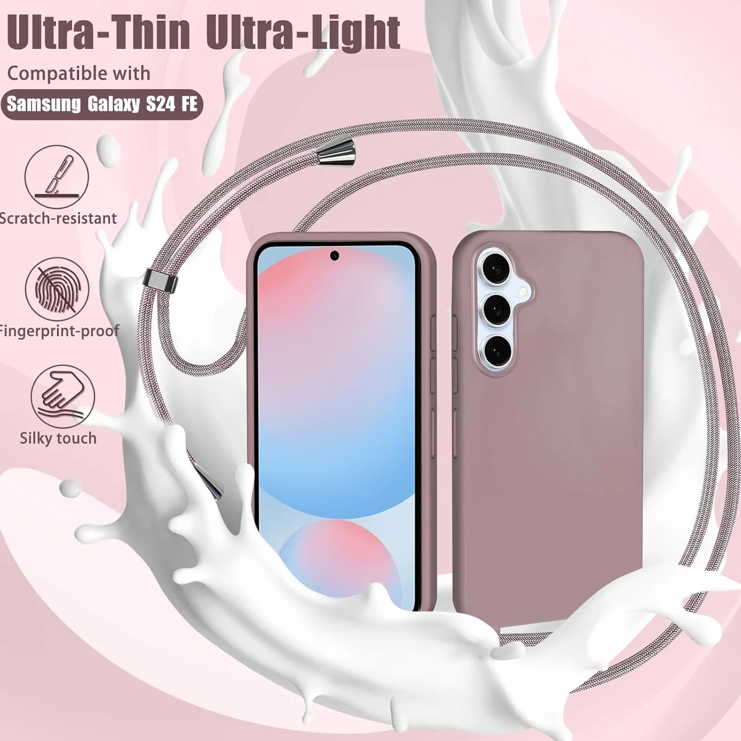 Łańcuszek etui kompatybilne Samsung Galaxy A56 5G ochronne z paskiem różowe