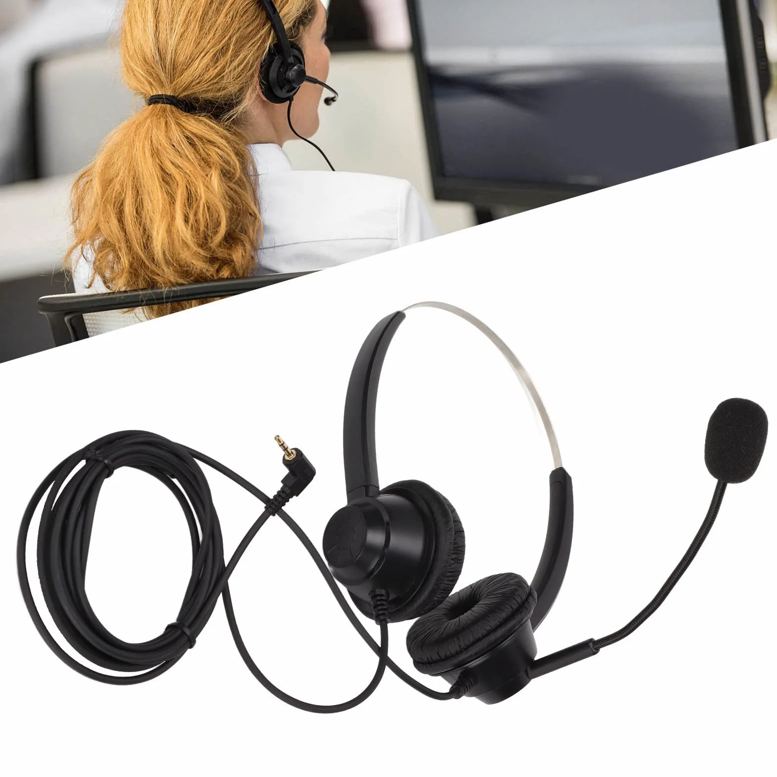 Zestaw słuchawkowy H360D-2.5 do call center, przewodowe stereo z mikrofonem HD, biznesowy, wtyczka 2,5 mm, czarny