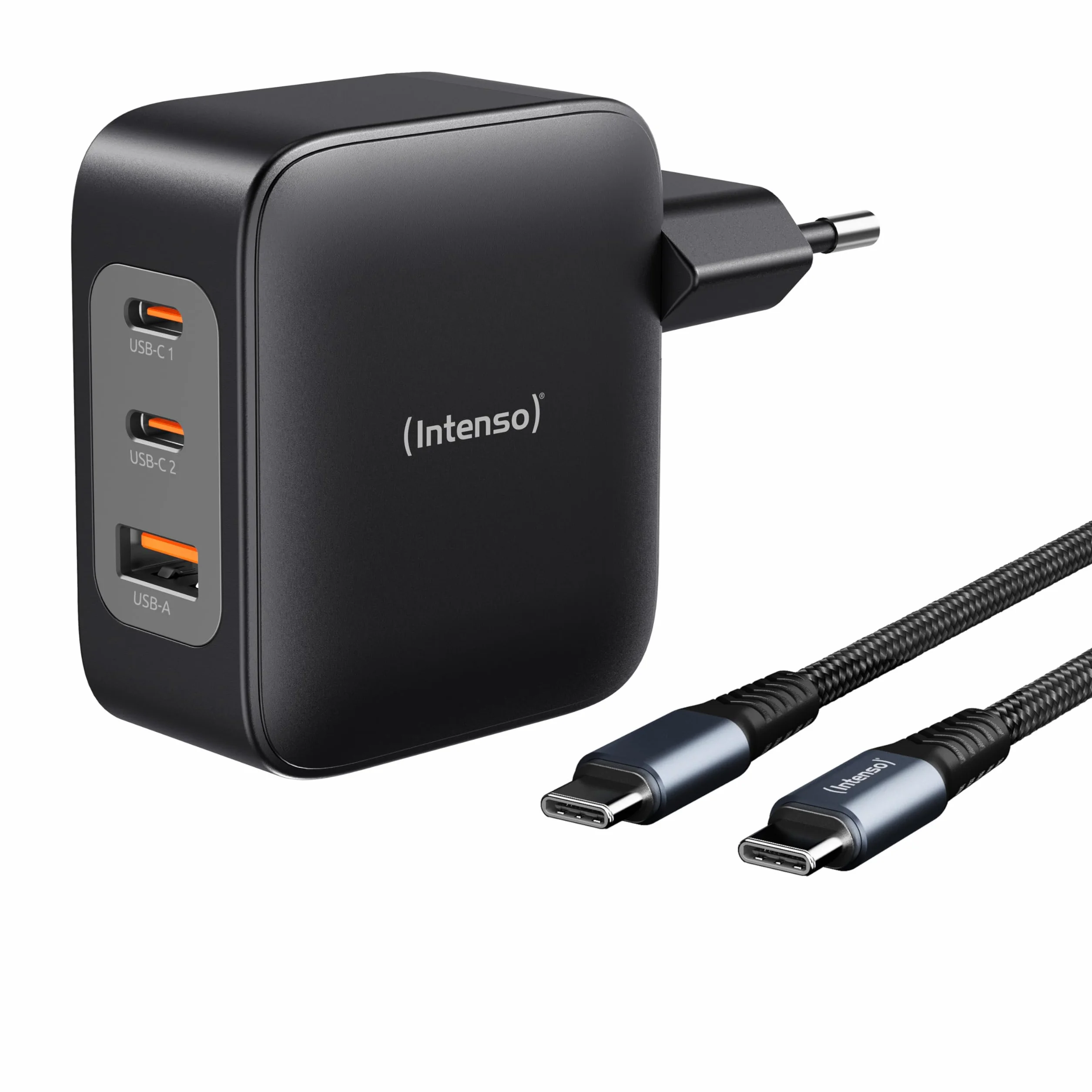 Intenso W100ACC+C520C, zestaw Power Adapter + kabel do ładowania, 100 W, szybkie ładowanie, GaN, 3 urządzenia jednocześnie, do laptopa, MacBooka, iPhone'a, Samsunga i innych, czarny