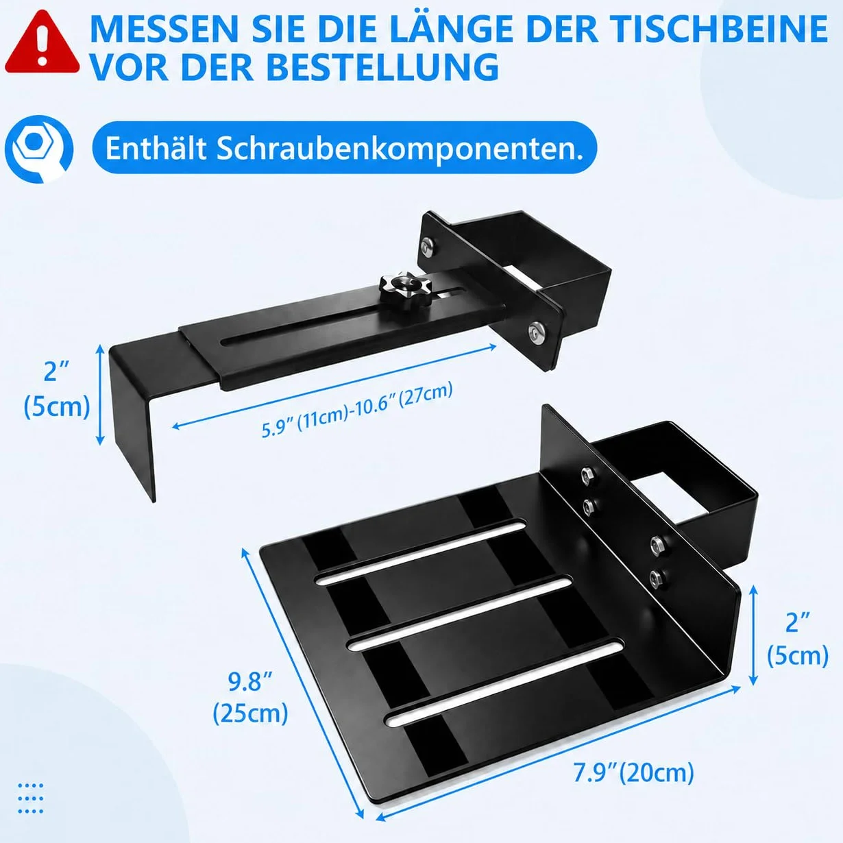 Uchwyt do komputera pod biurko, regulowany uchwyt procesora bez wiercenia do biurka z regulacją wysokości, tylko do nóg stołu 80 × 50 mm, obciążenie do 18 kg, łatwy montaż