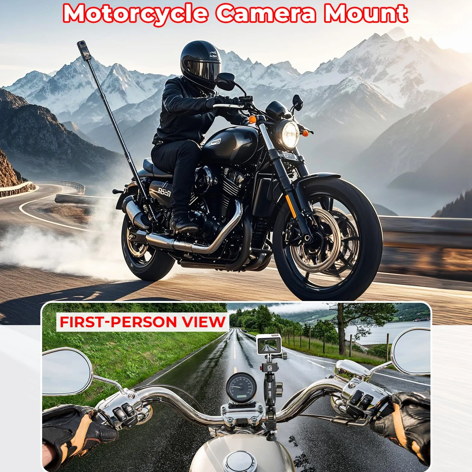 Zestaw do montażu kamery sportowej do Gopro i Insta360, kij do selfie ze stopu aluminium z podstawą montażową antykradzieżową, obracany o 360°, wysuwany zacisk do masztu flagowego, pasuje do ATV UTV,