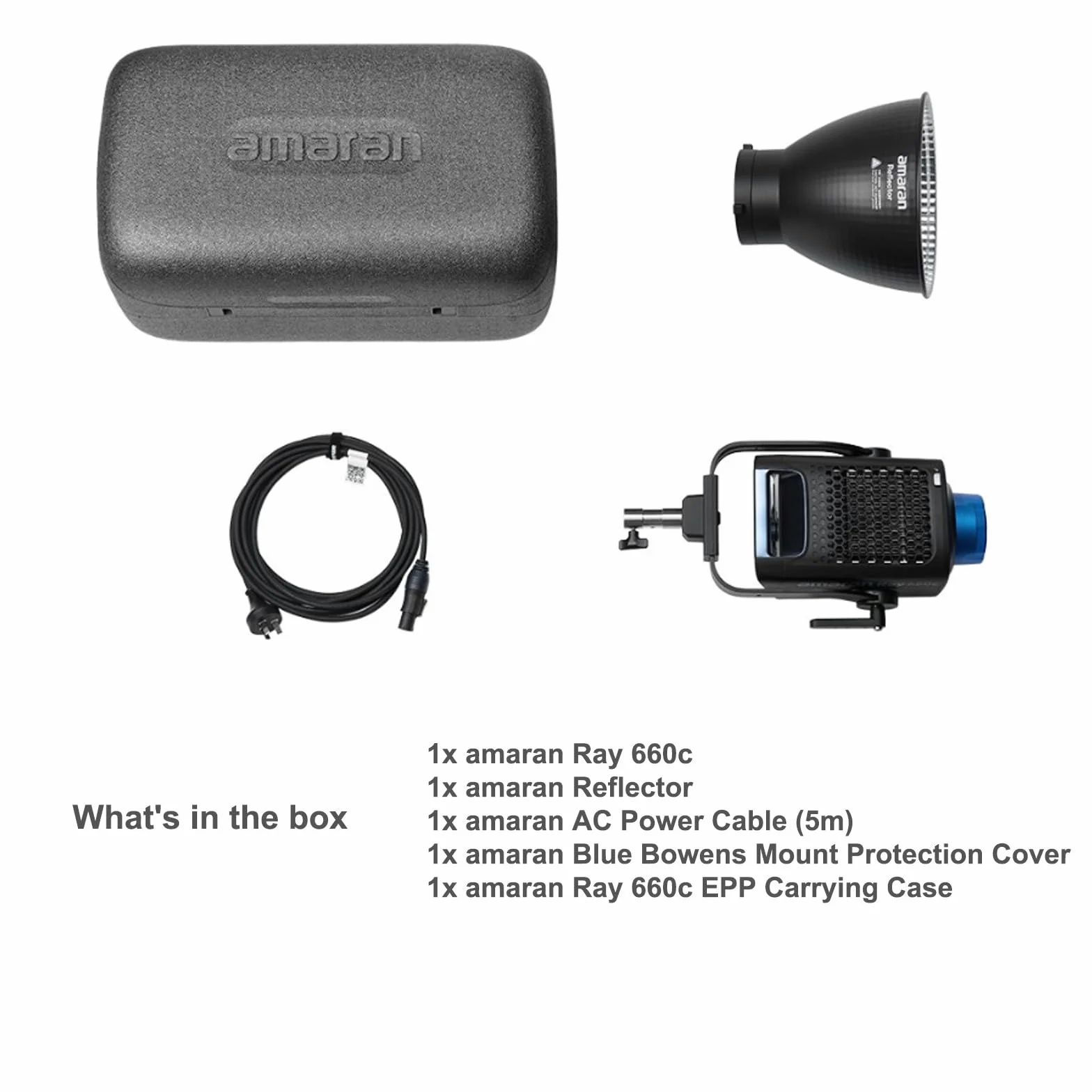 Amaran Ray 660c Full Color RGB Video Light, 660 W Bowens Mount Oświetlenie ciągłe wyjście CCT 1800 K-20 000 K, 38 500 luksów przy 1 m Obsługa APP/DMX Control 12 efektów do fotografii